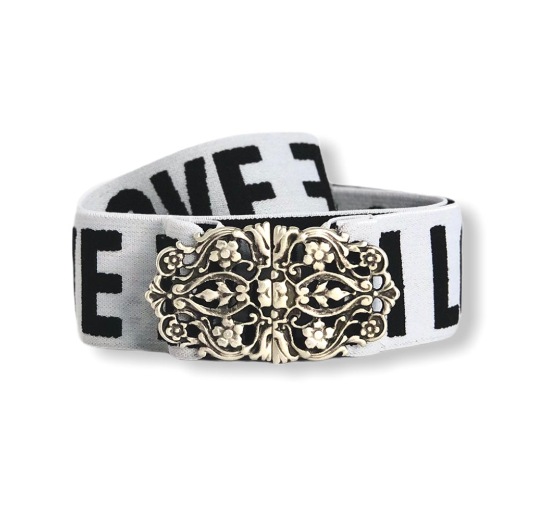 TRACHTENGÜRTEL STRETCH LOVE WEISS SILBER