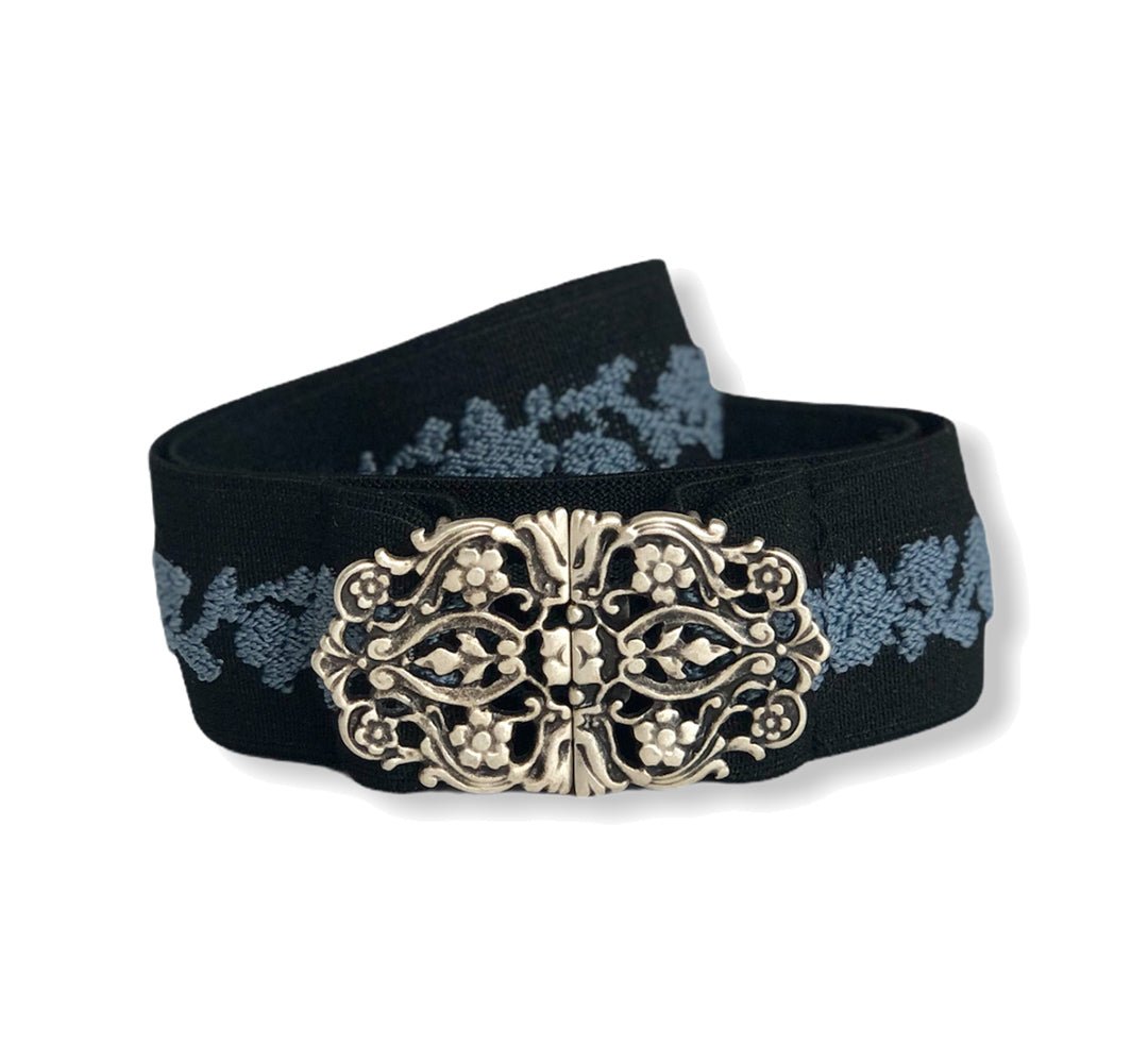 TRACHTENGÜRTEL STRETCH VINTAGE STICKEREI SCHWARZ/ BLEU - JAN&INA Trachten