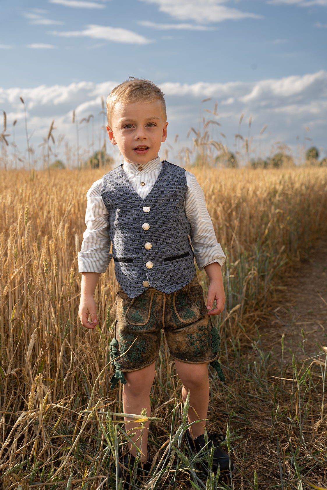 KINDER - TRACHTENHEMD SLIMFIT NADELSTREIFEN MONACO BLUE - JAN&INA Trachten