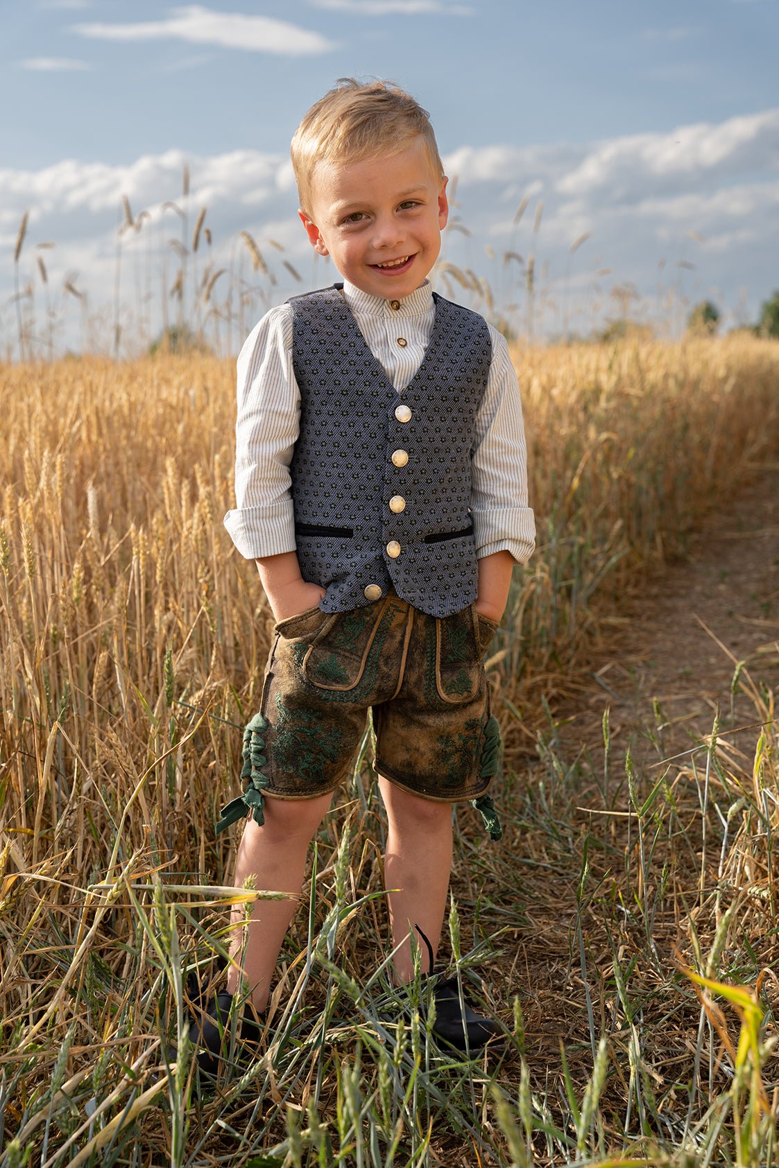 KINDER - TRACHTENHEMD SLIMFIT NADELSTREIFEN MONACO BLUE - JAN&INA Trachten