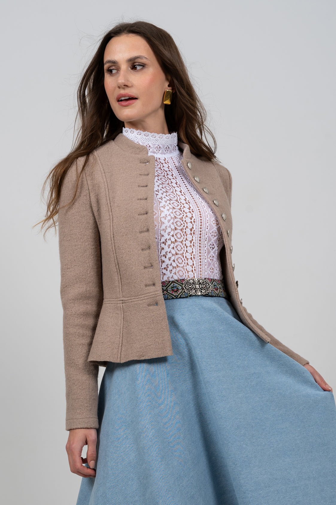 STEHKRAGEN BLAZER VINTAGE WALKLODEN TAUPE - JAN&INA Trachten