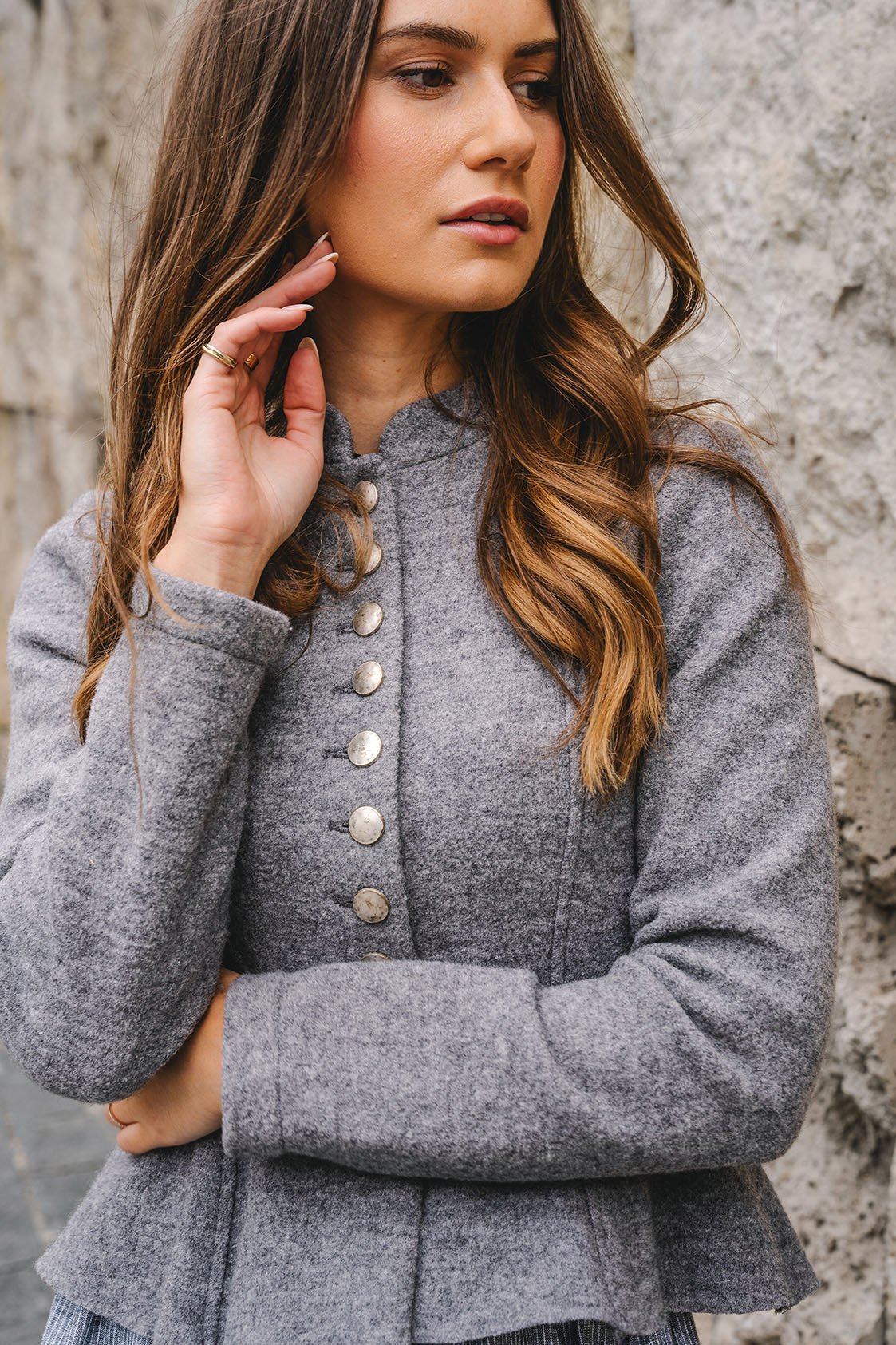 STEHKRAGEN BLAZER VINTAGE WALKLODEN GRAU MELANGE - JAN&INA Trachten