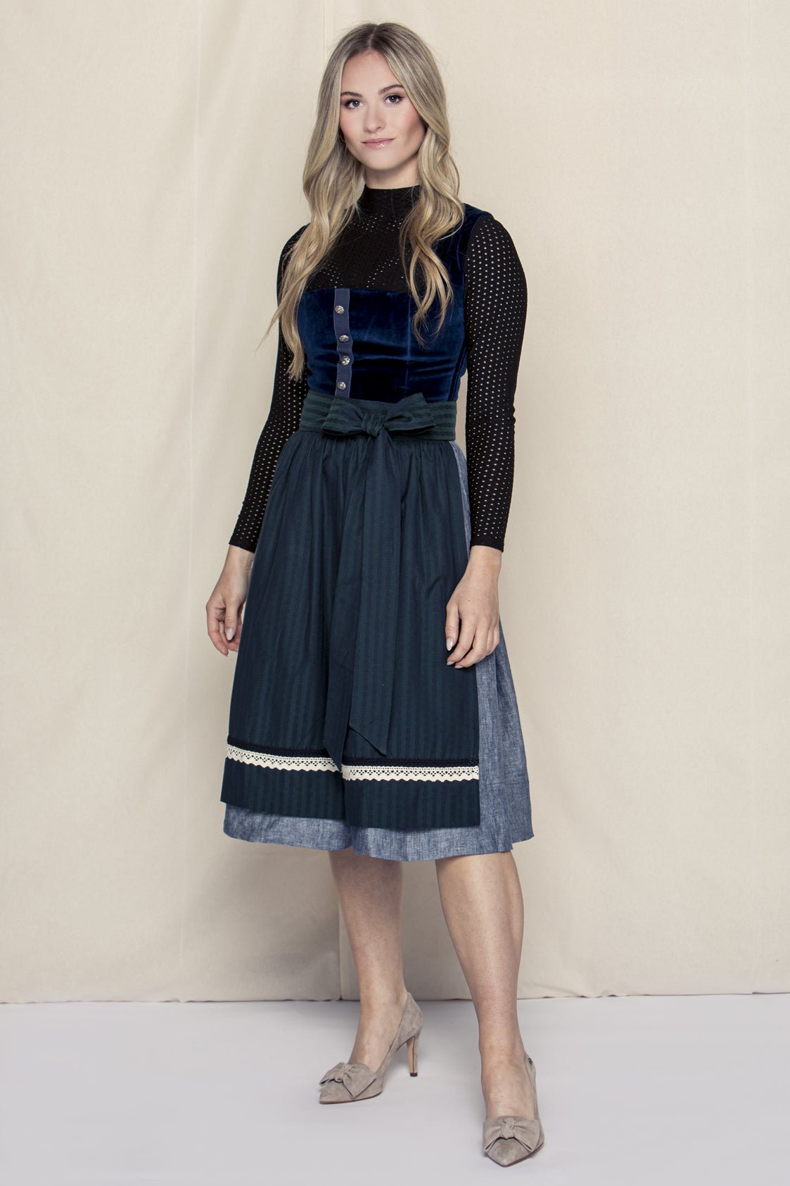 SAMT - JACQUARD DIRNDL KOBALTBLAU/ JÄGERGRÜN - JAN&INA Trachten