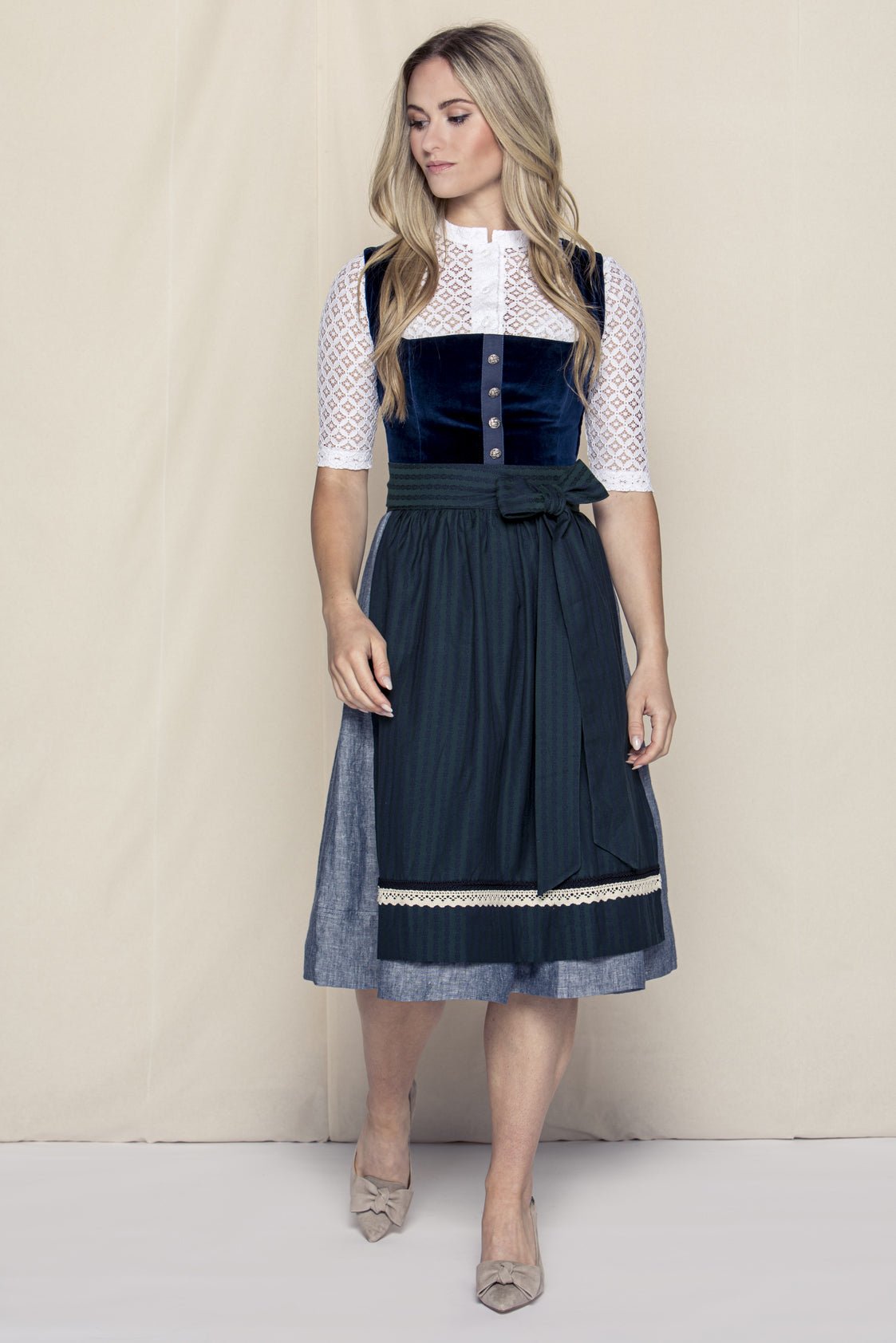 SAMT - JACQUARD DIRNDL KOBALTBLAU/ JÄGERGRÜN - JAN&INA Trachten