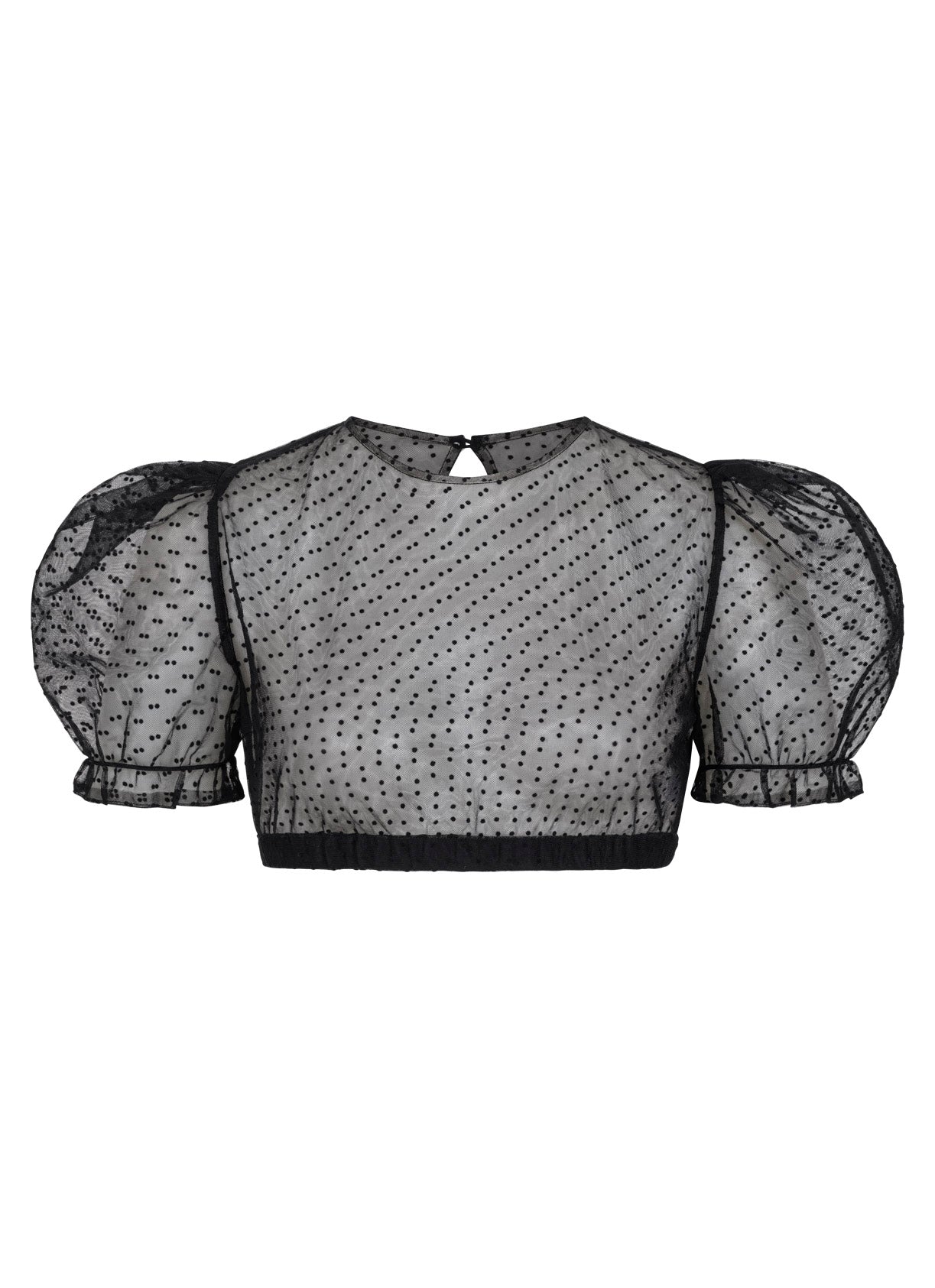 DIRNDLBLUSE TÜLL POLKA DOTS PUFFÄRMEL SCHWARZ