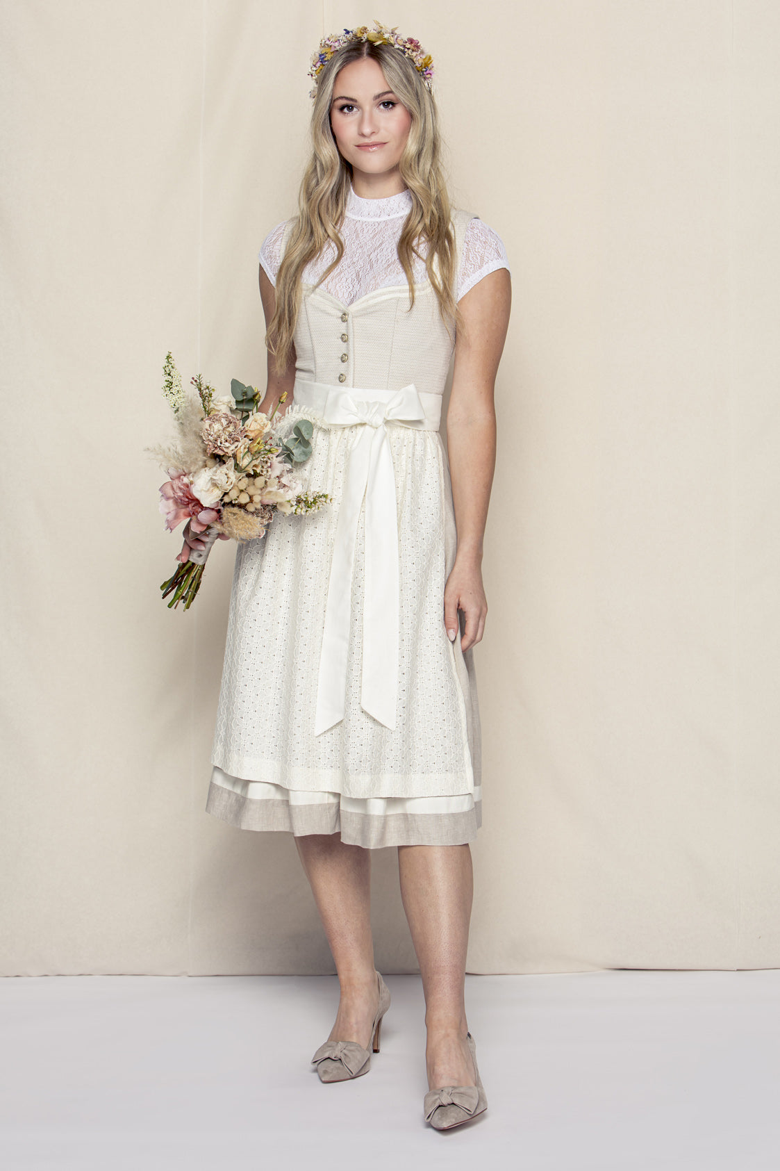 LEINEN HOCHZEITSDIRNDL FLORAL LOVE SAND/ TAUPE