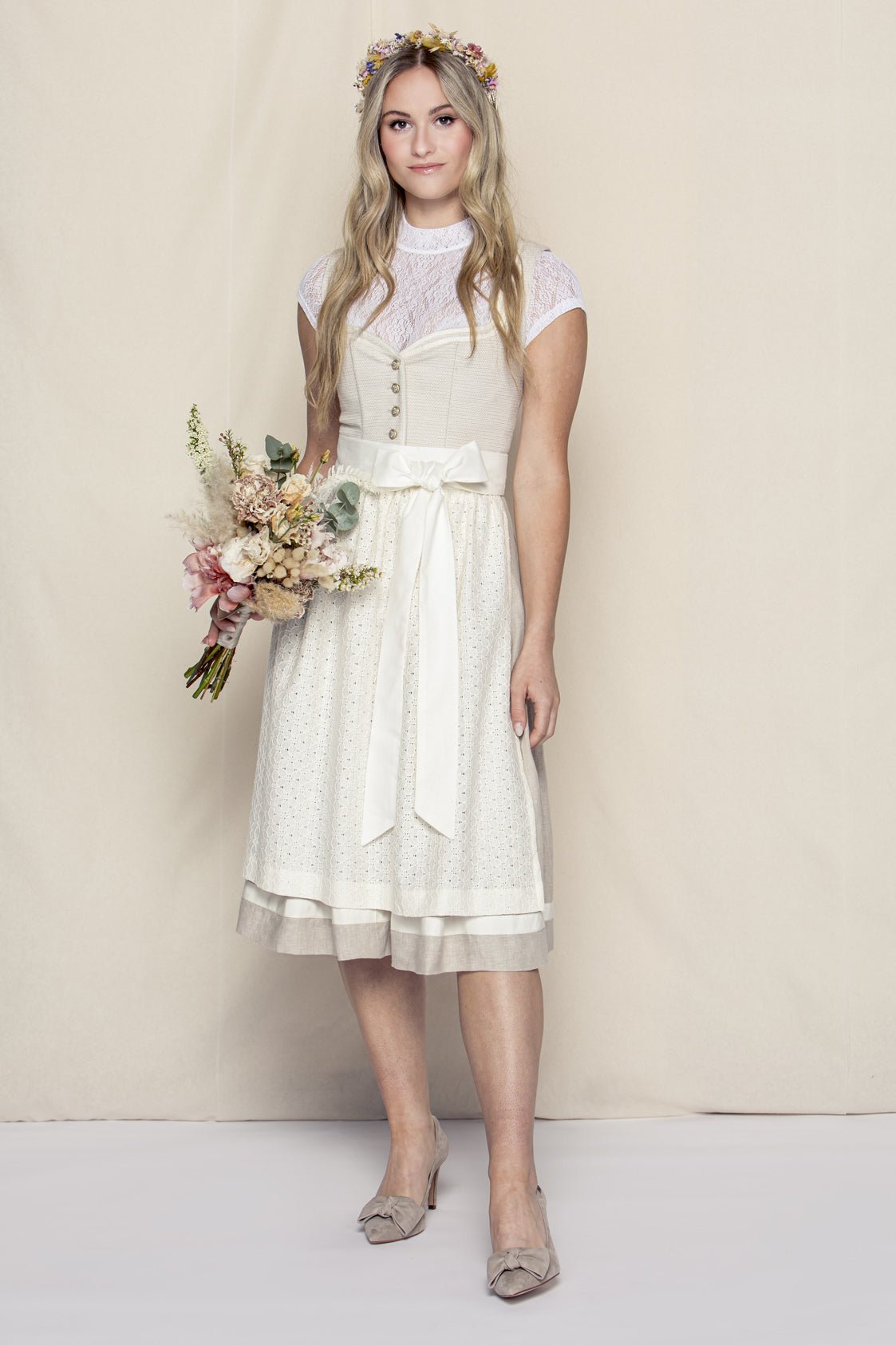LEINEN HOCHZEITSDIRNDL FLORAL LOVE SAND/ TAUPE - JAN&INA Trachten