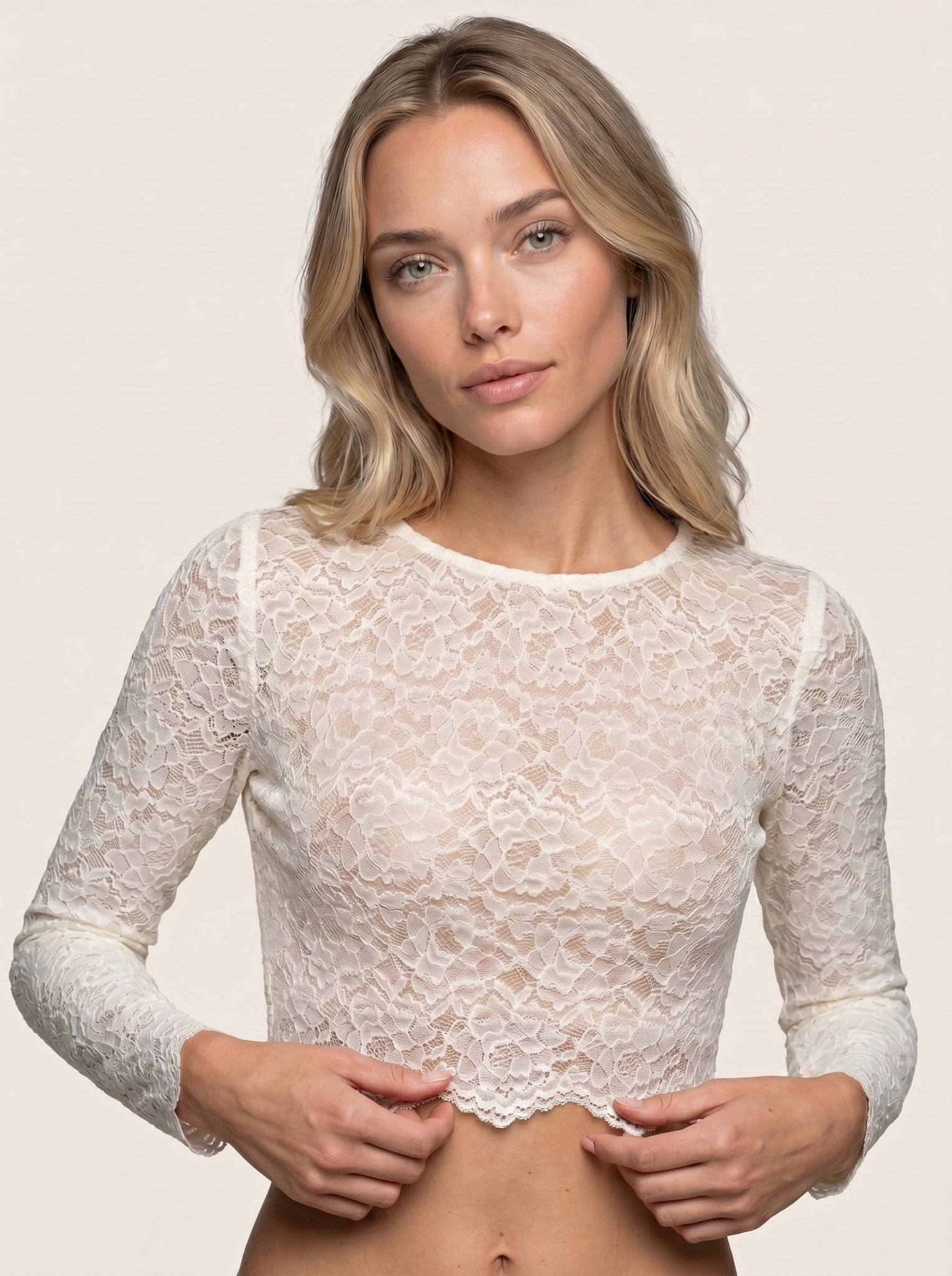 SPITZENOBERTEIL STRETCH FLORALS ECRU - JAN&INA Trachten