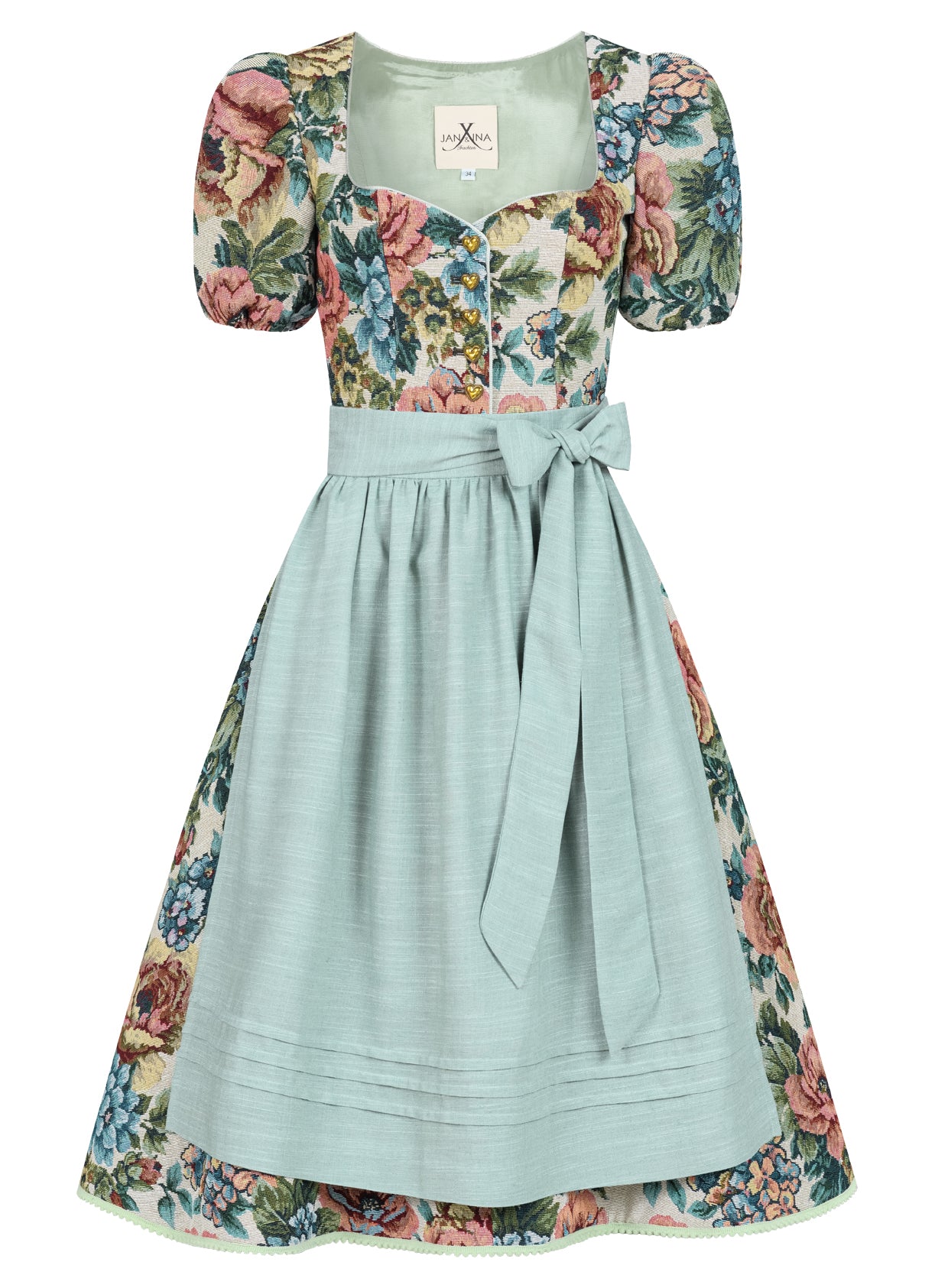 DIRNDL VINTAGE GOBELIN FLOWERS BEIGE/ LINDGRÜN
