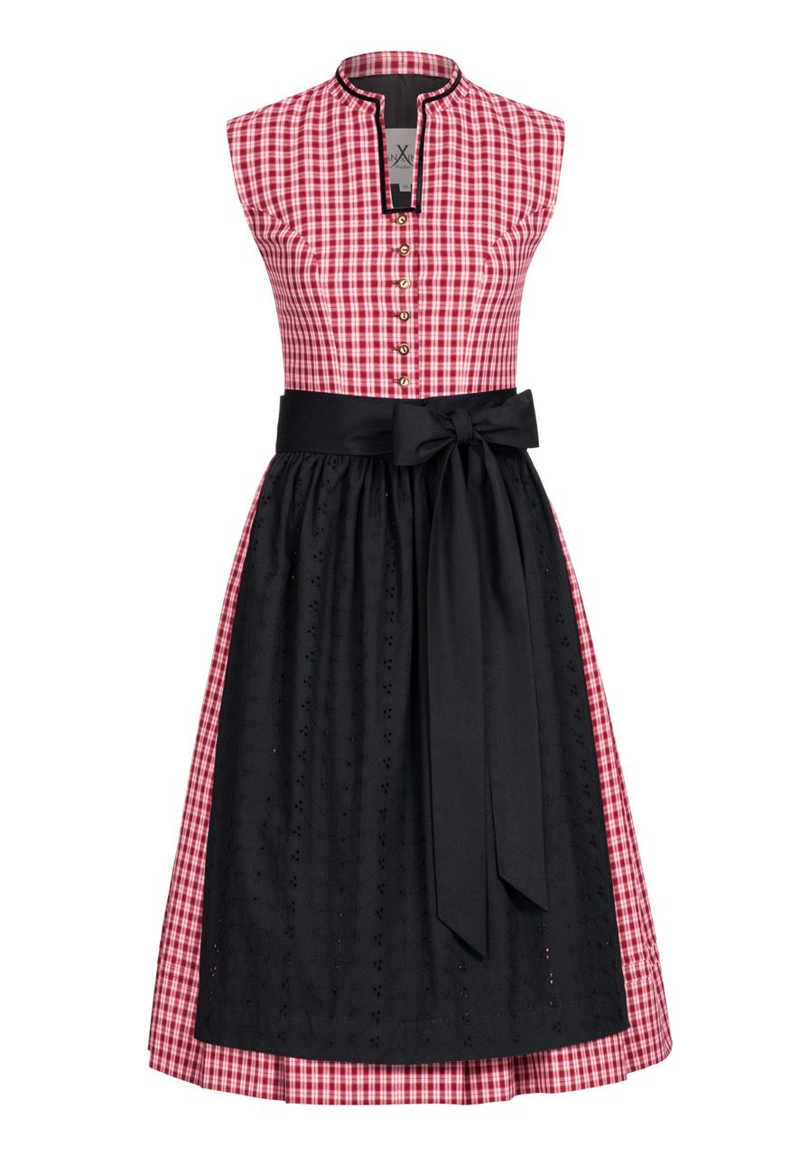 BW DIRNDL VINTAGE KARO STEHKRAGEN ROT/SCHWARZ