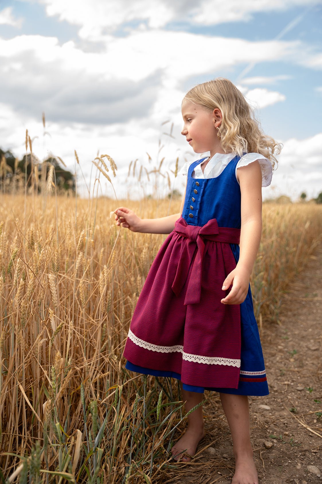 MINI ME - LEINENDIRNDL LIMITED EDITION 2023 TRADITION ENZIAN/ ROT - JAN&INA Trachten