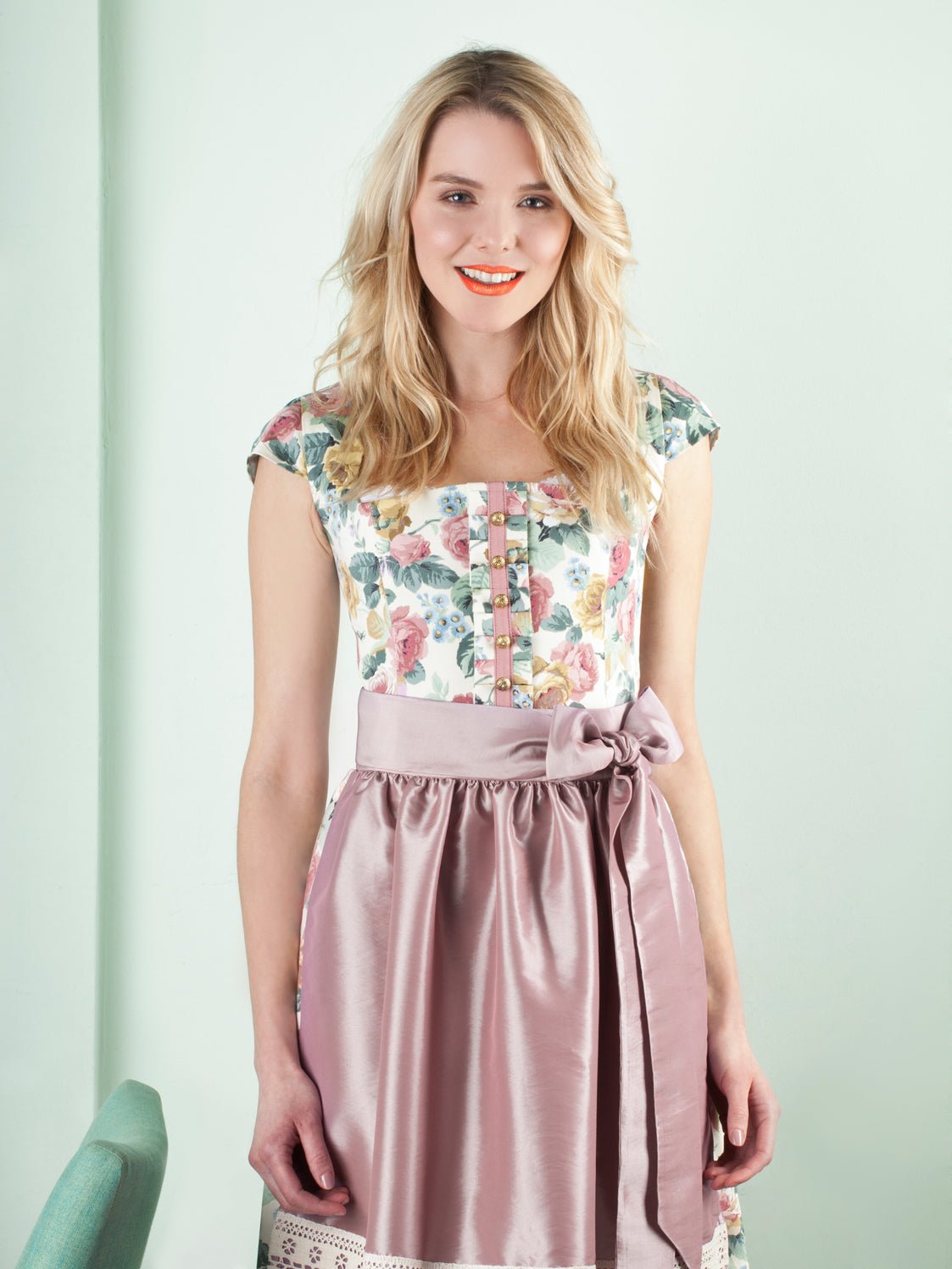 BAUMWOLL- SEIDEN DIRNDL VINTAGE ROSES ROSÈ - JAN&INA Trachten