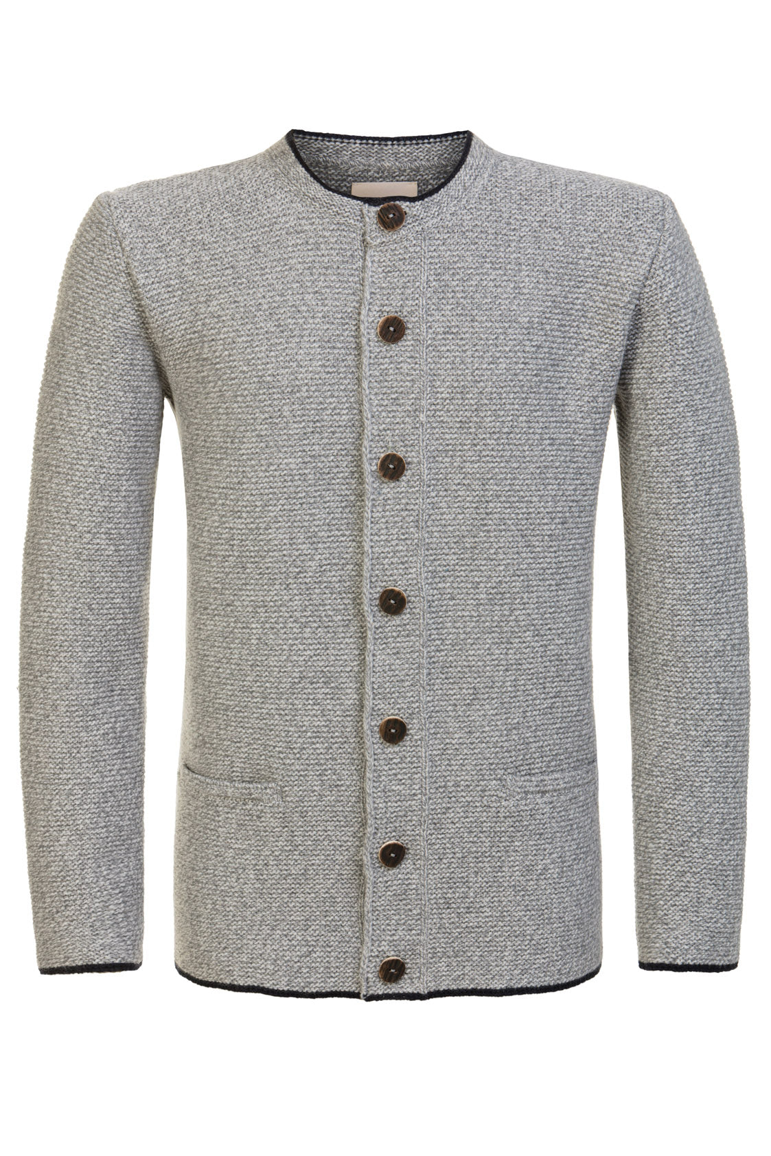 STRICKJACKE PETER MIT STEHKRAGEN GRAU-MELANGE/ NAVY