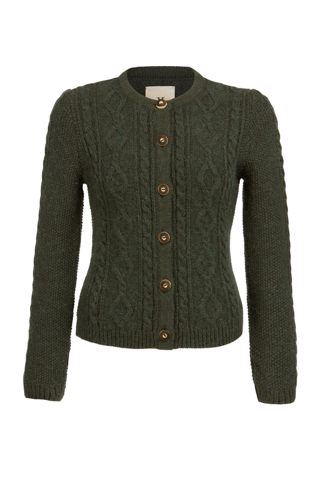 STRICKJACKE VINTAGE MIT ZOPF OLIV