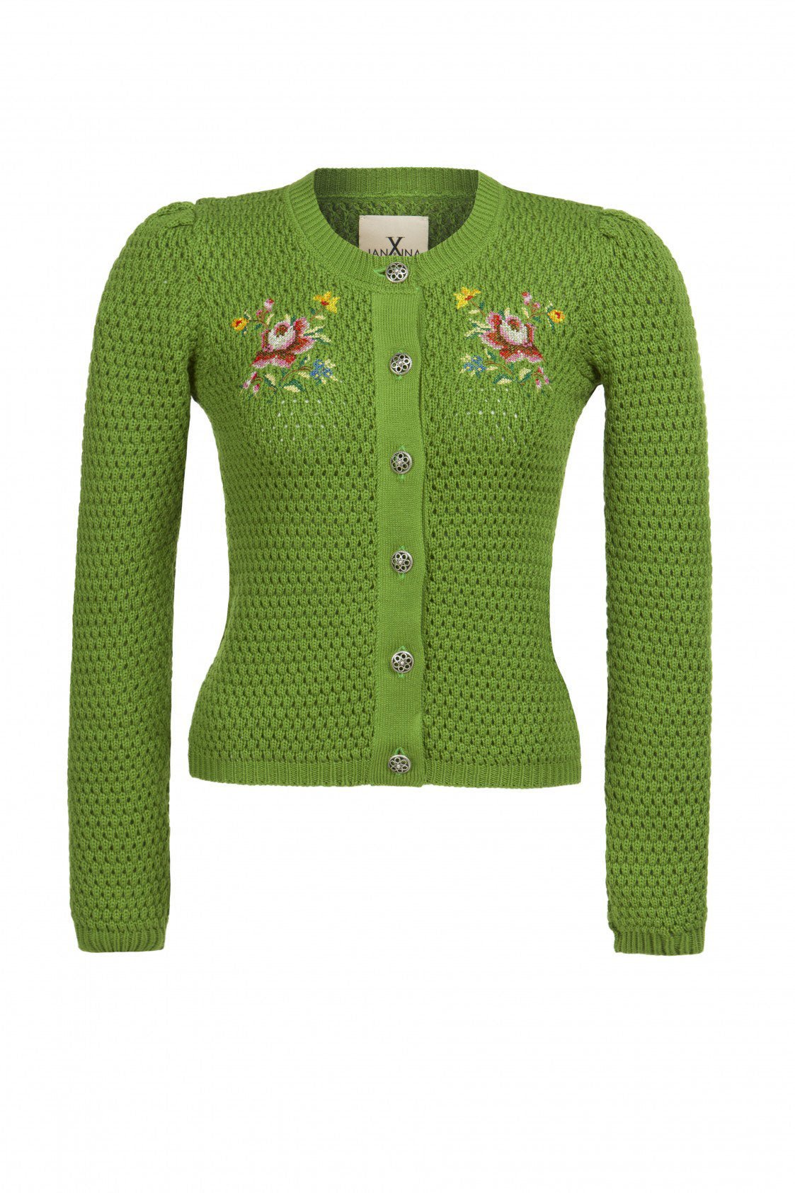 STRICKJANKER MIT FOLKLORESTICKEREI GRASGRÜN - JAN&INA Trachten