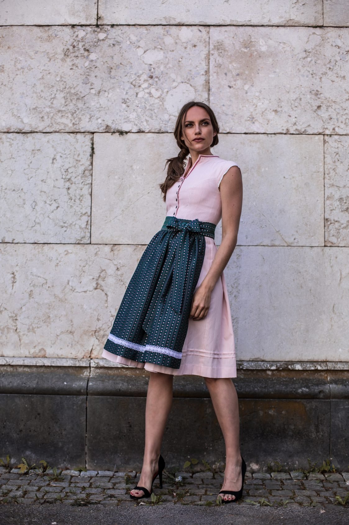 BW DIRNDLKLEID FLORAL STRIPES ROSE/GRÜN - JAN&INA Trachten