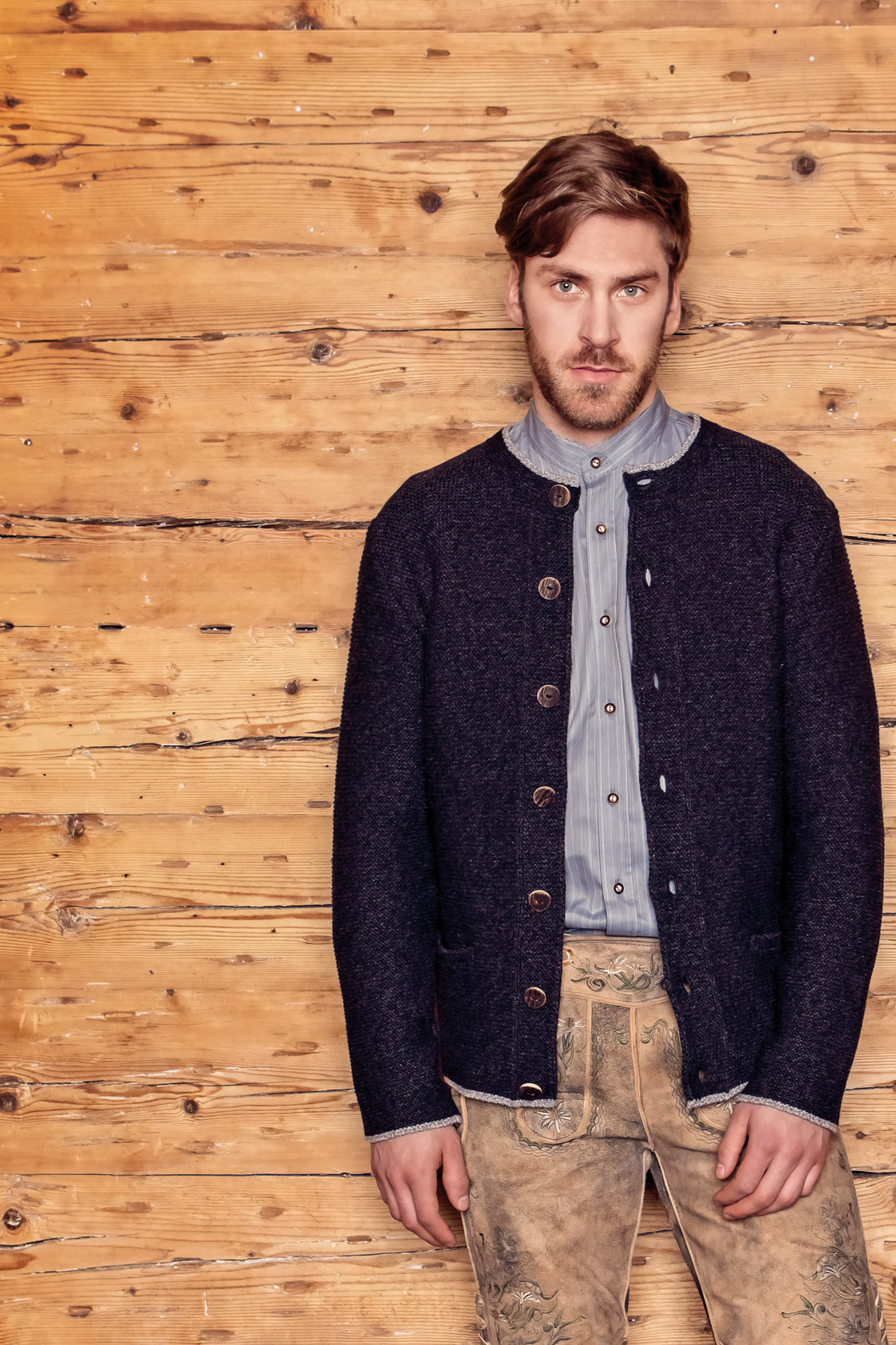 STRICKJACKE PETER MIT STEHKRAGEN ANTHRAZIT/ GRAU