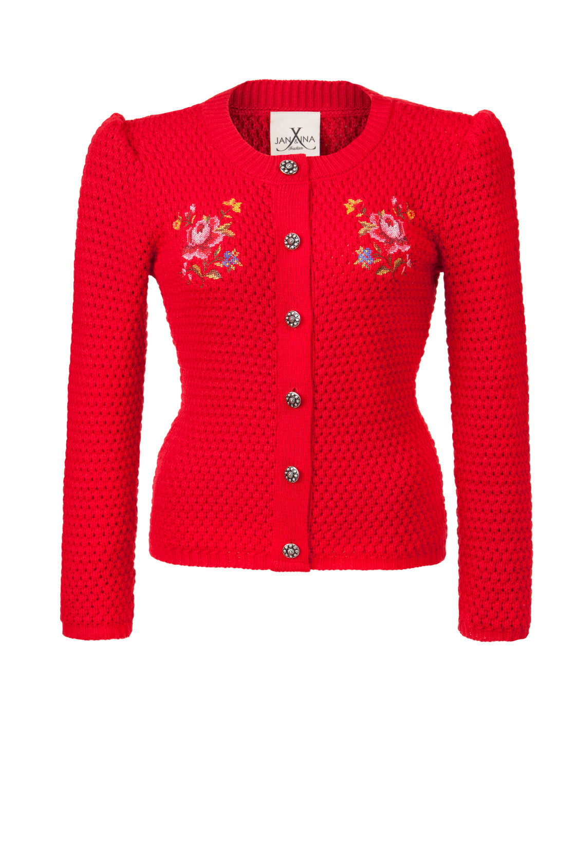 STRICKJANKER MIT FOLKLORESTICKEREI ROT