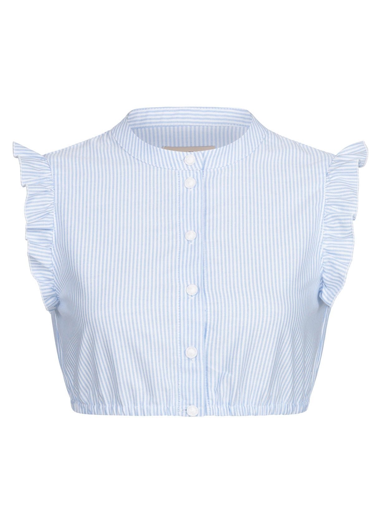 DIRNDLBLUSE STEHKRAGEN MÜNCHENER STREIFEN HELLBLAU - JAN&INA Trachten