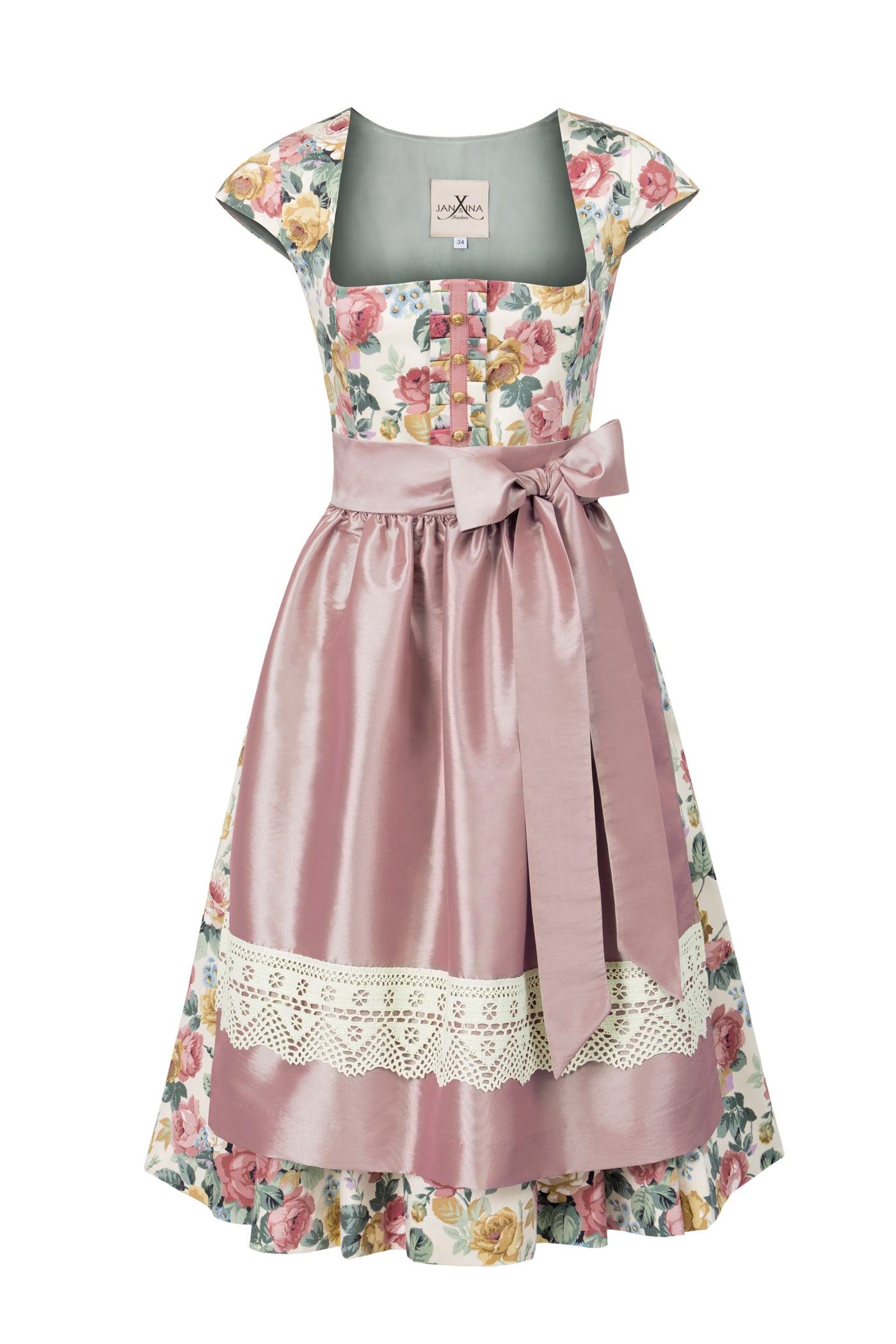 BAUMWOLL- SEIDEN DIRNDL VINTAGE ROSES ROSÈ