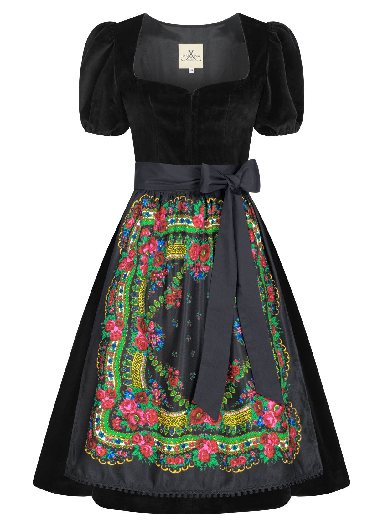 SAMT DIRNDL BLACK VELVET Edition Folklore schwarz  MIT 2 SCHÜRZEN