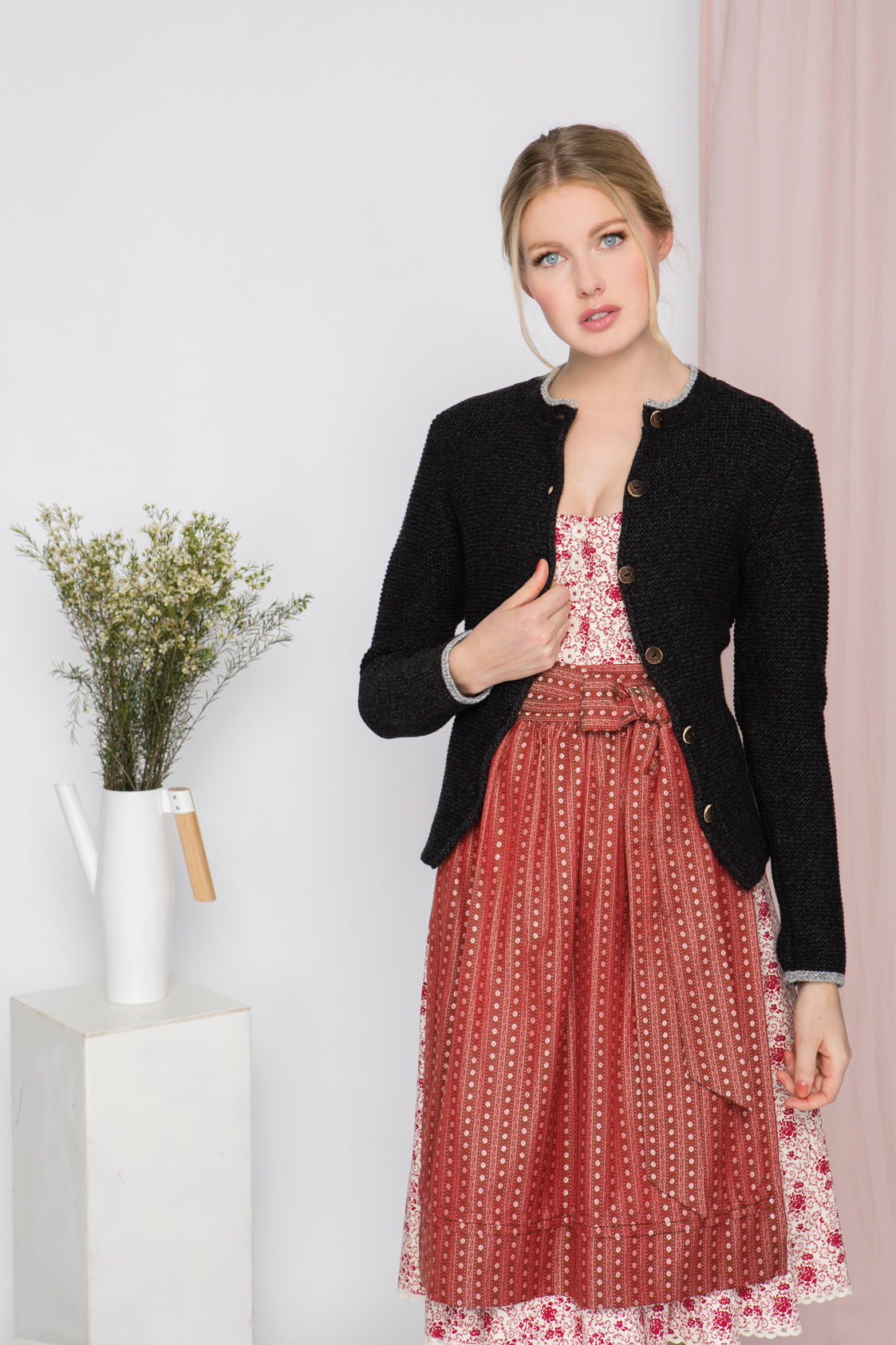 STRICKJACKE HEIDI MIT STEHKRAGEN ANTHRAZIT/GRAU