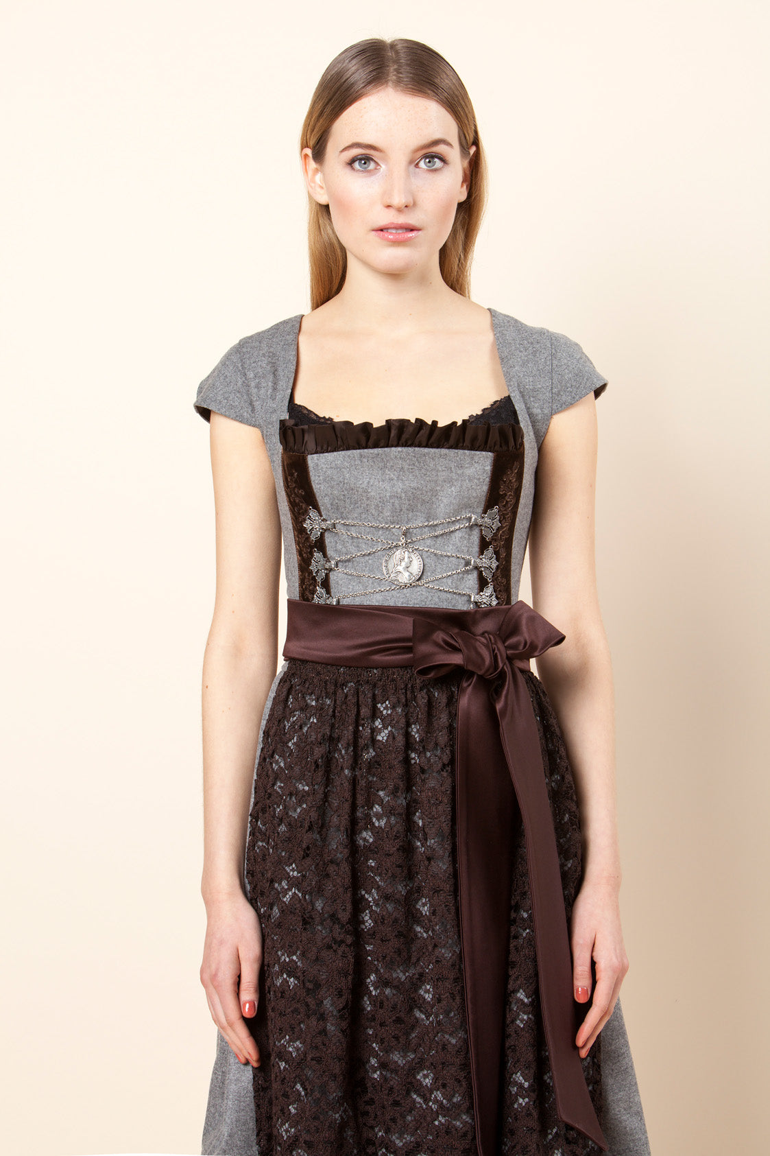 DIRNDL LODEN GRAU/BRAUN
