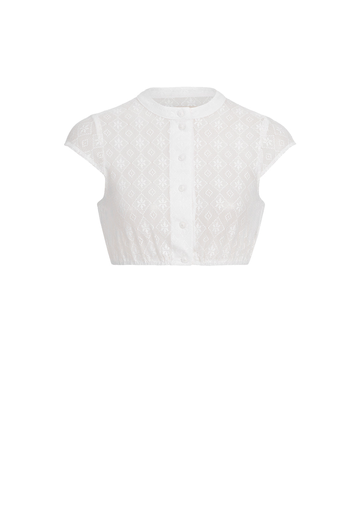 DIRNDLBLUSE  VINTAGE SPITZE ORNAMENTAL STEHKRAGEN UND FLÜGELARM WEISS
