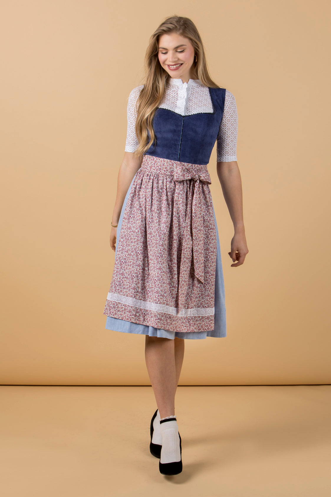 CORD DIRNDL FLORAL PAISLEY SAPHIR/ LICHTBLAU