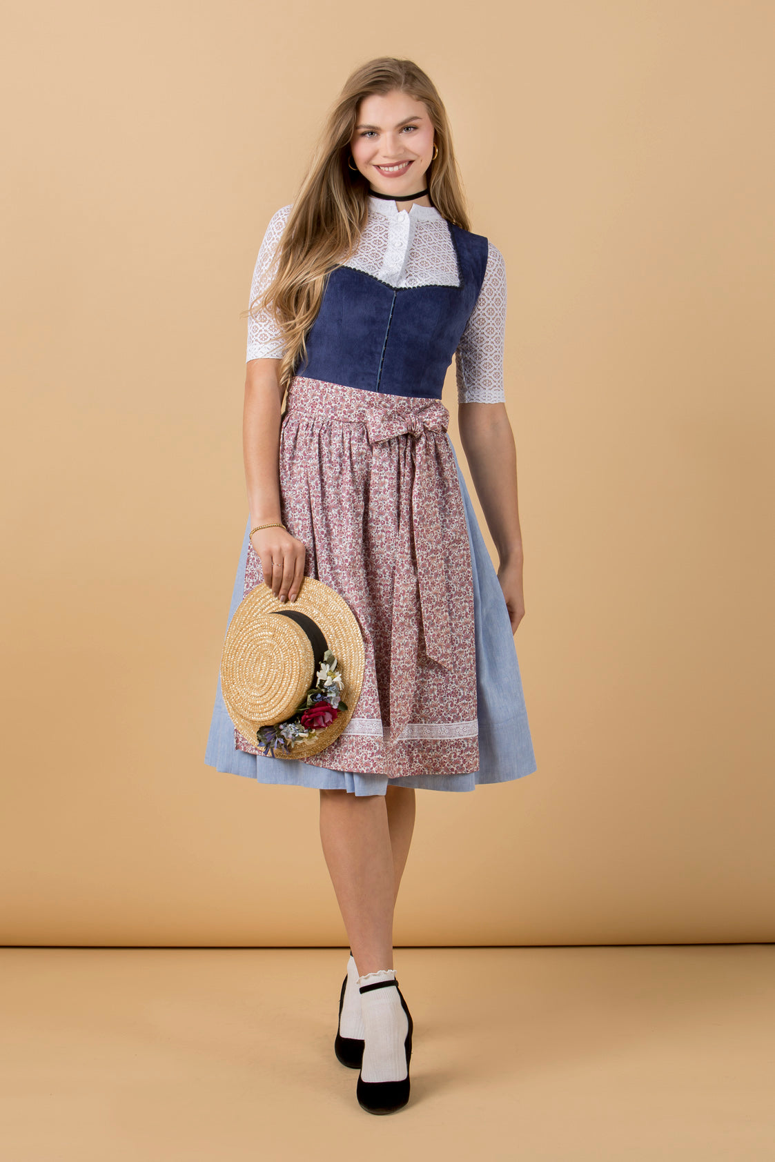 CORD DIRNDL FLORAL PAISLEY SAPHIR/ LICHTBLAU