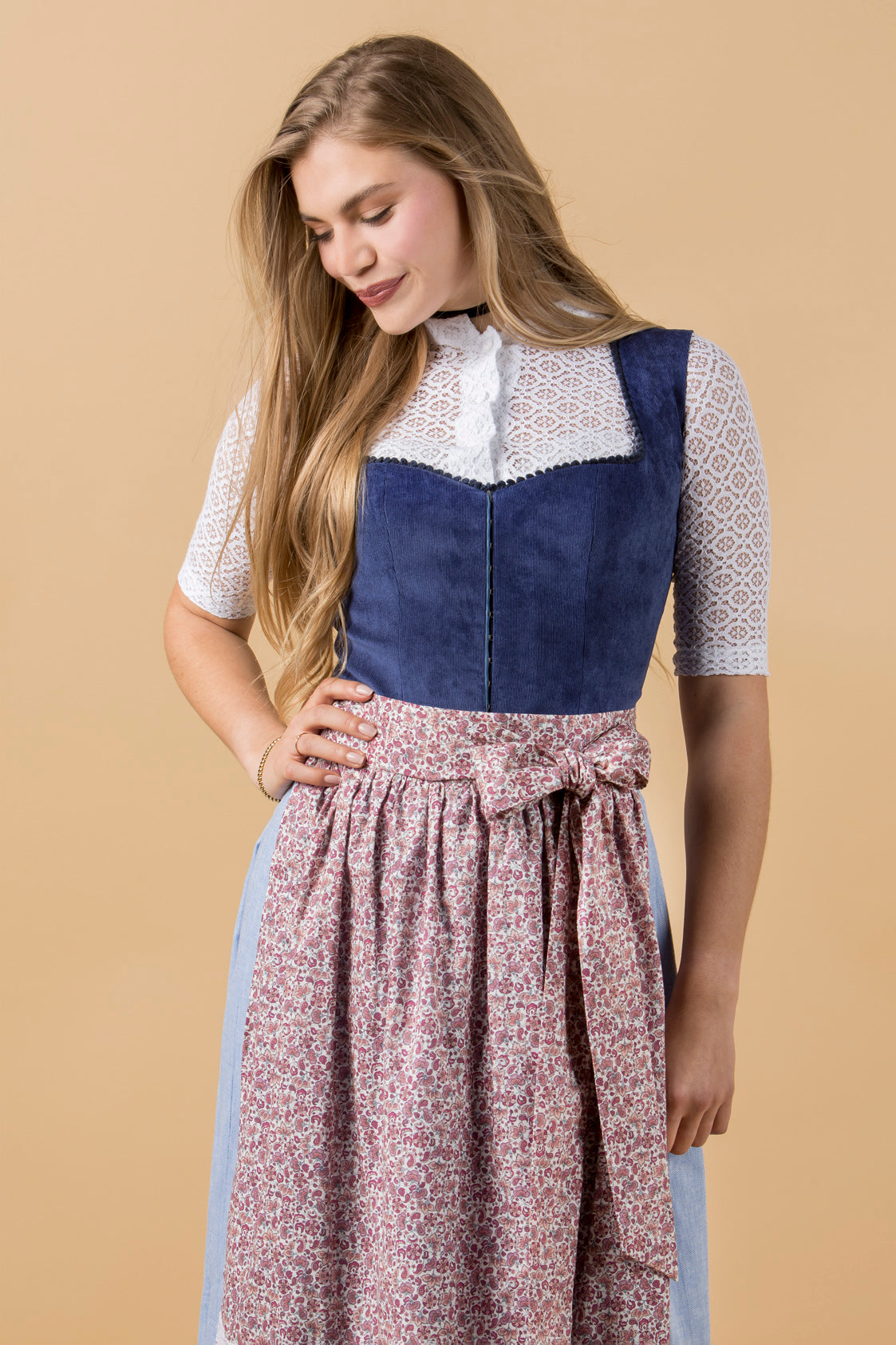 CORD DIRNDL FLORAL PAISLEY SAPHIR/ LICHTBLAU