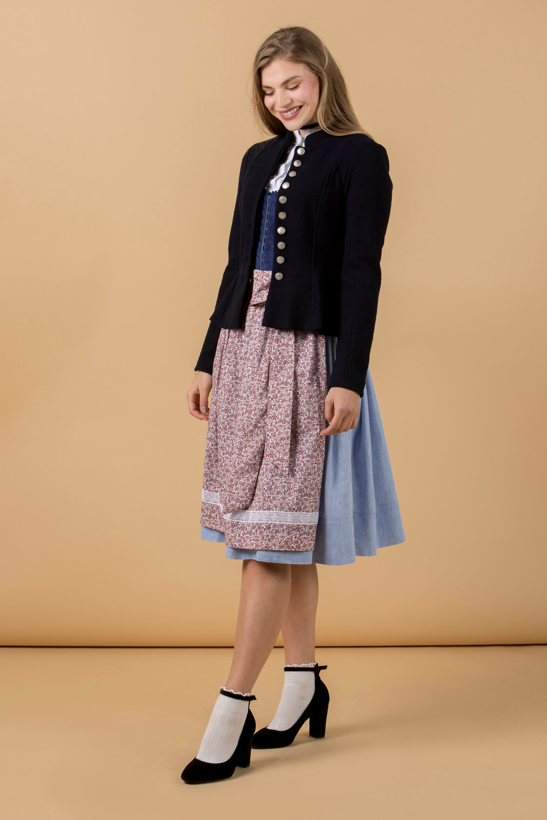 CORD DIRNDL FLORAL PAISLEY SAPHIR/ LICHTBLAU