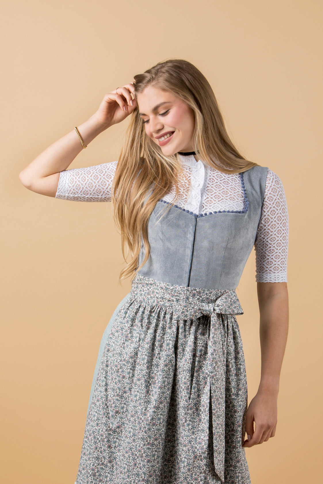 CORD DIRNDL FLORAL PAISLEY RAUCHBLAU/OZEAN