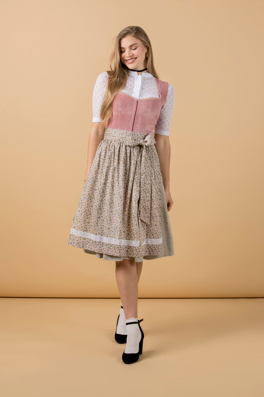CORD DIRNDL FLORAL PAISLEY ALTROSA/ JADE