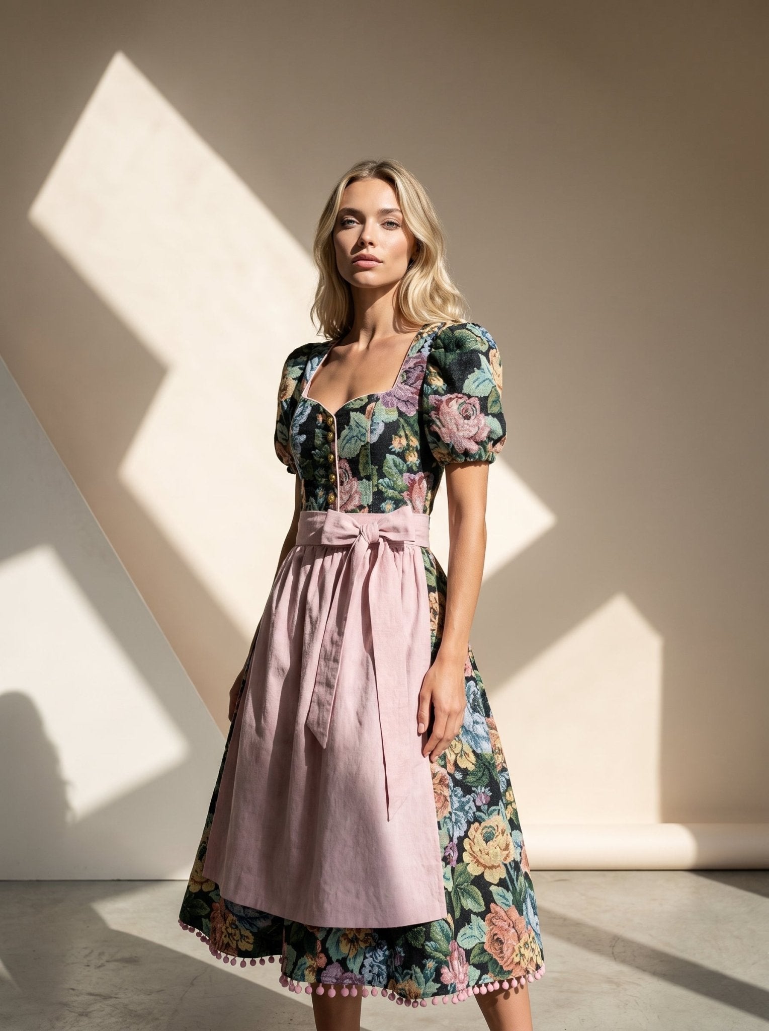 DIRNDL VINTAGE GOBELIN FLOWERS SCHWARZ/ ALTROSA - JAN&INA Trachten
