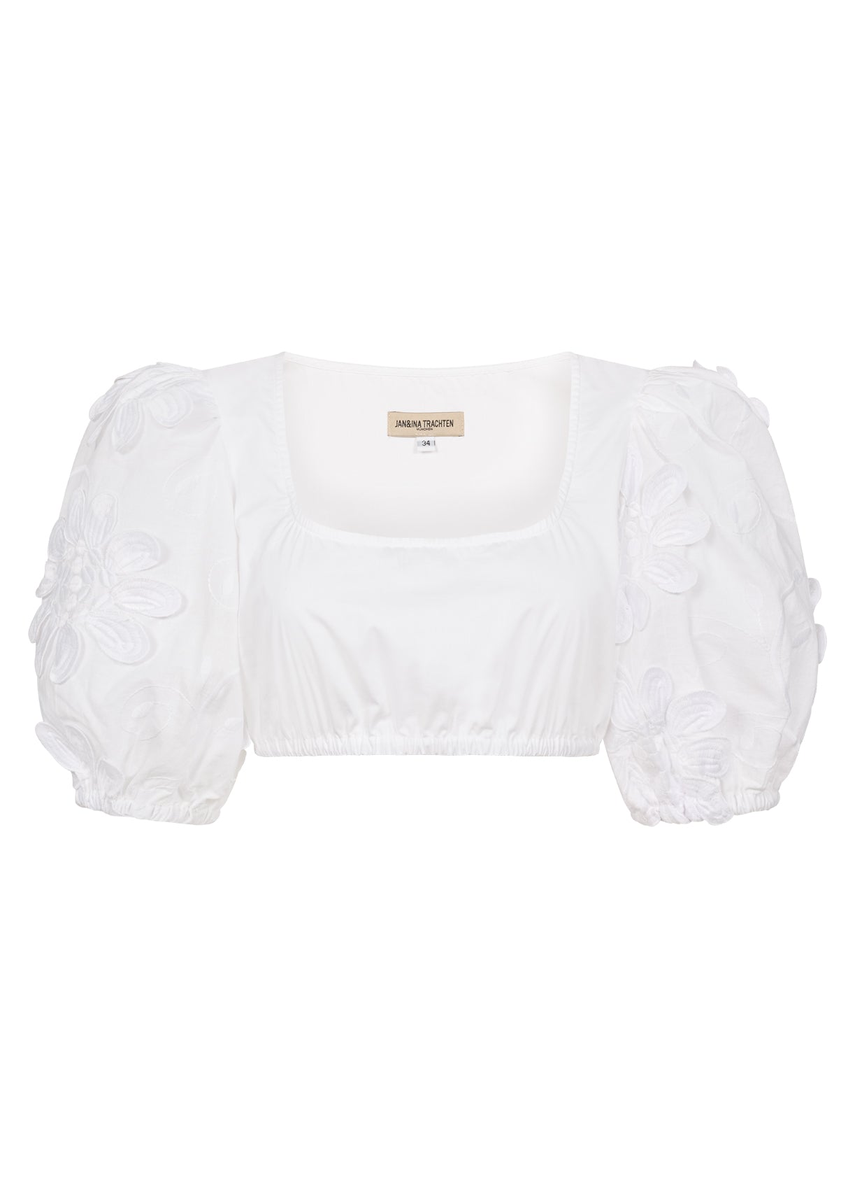 DIRNDLBLUSE KARREEAUSSCHNITT 3D FLOWERS PUFFÄRMEL WEISS