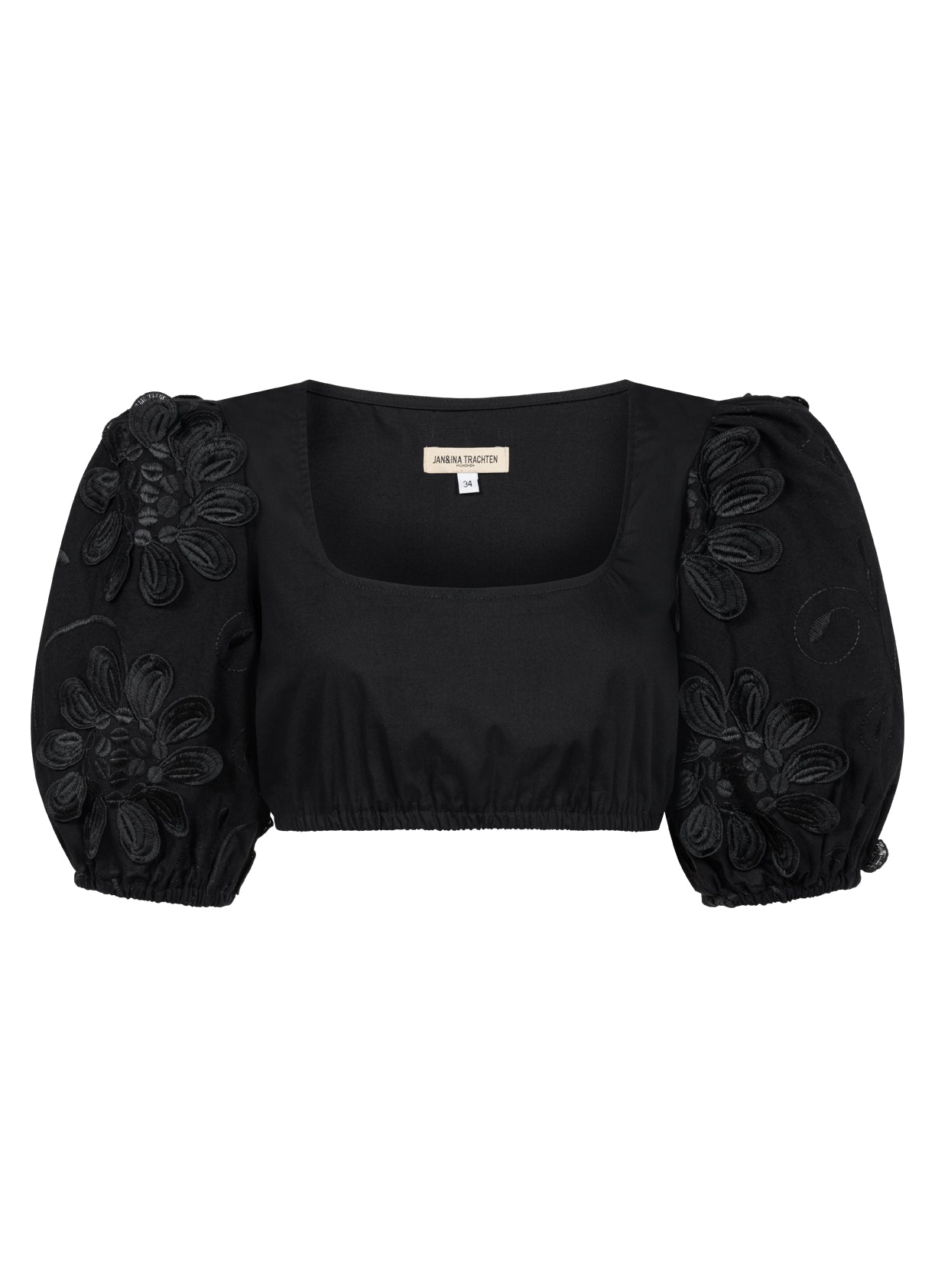 DIRNDLBLUSE KARREEAUSSCHNITT 3D FLOWERS PUFFÄRMEL SCHWARZ