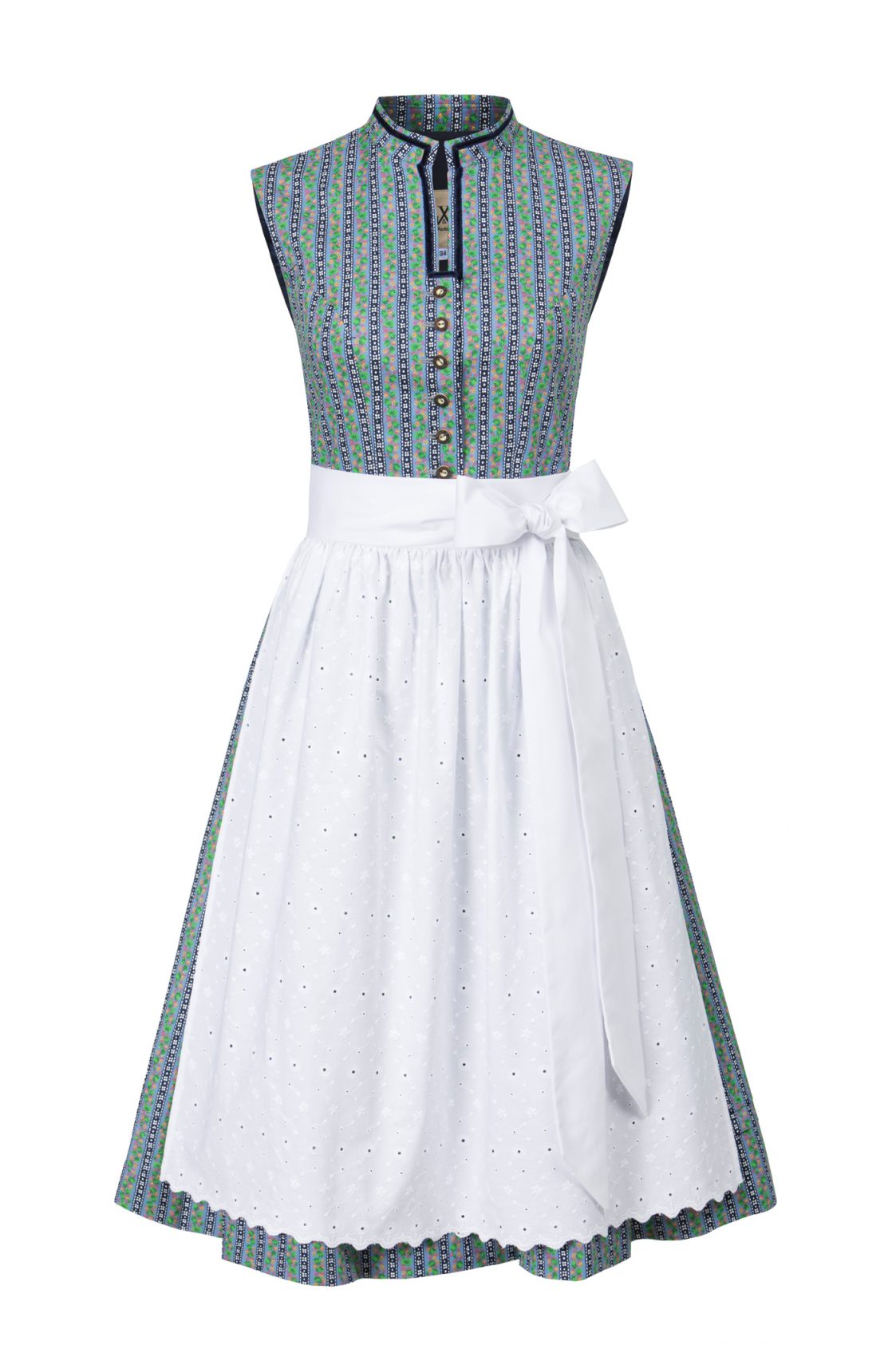 BW DIRNDL VINTAGE STEHKRAGEN STREIFEN FLORAL HELLBLAU