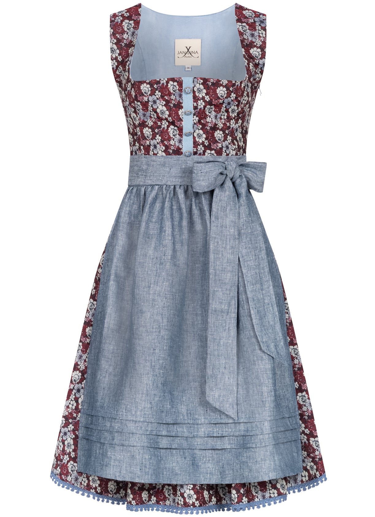 DIRNDL VINTAGE GOBELIN FLOWERS TAUBENBLAU/ MOHN
