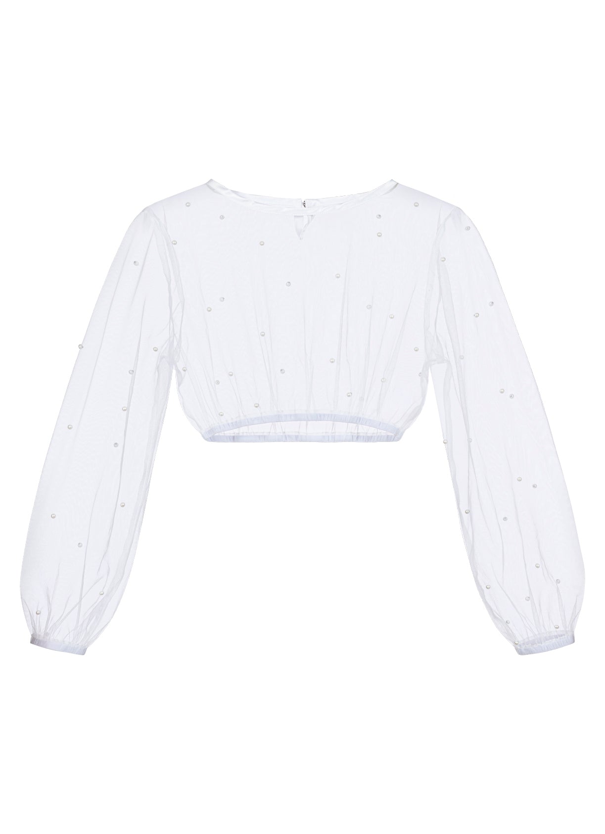 DIRNDLBLUSE TÜLL PEARL BALLONÄRMEL WEISS