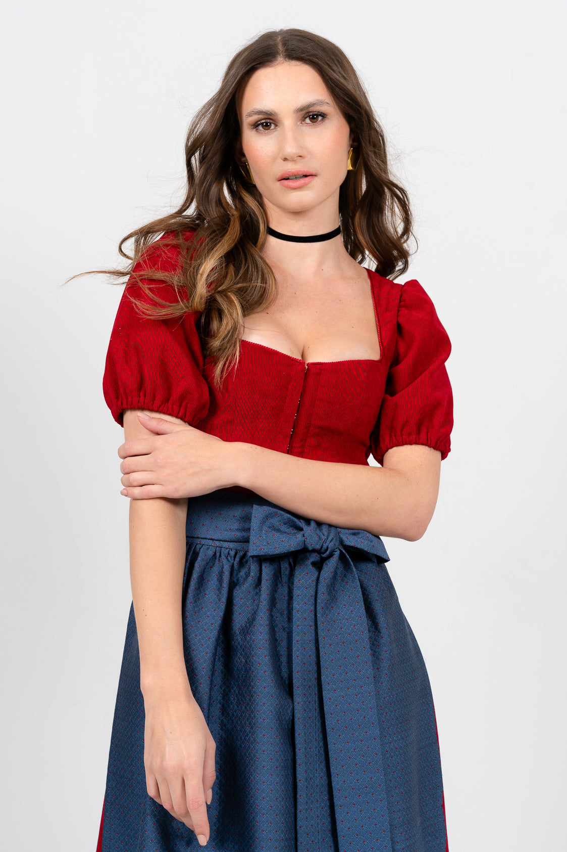 CORD DIRNDL FLARE TULIP KNALLROT/ BLAU