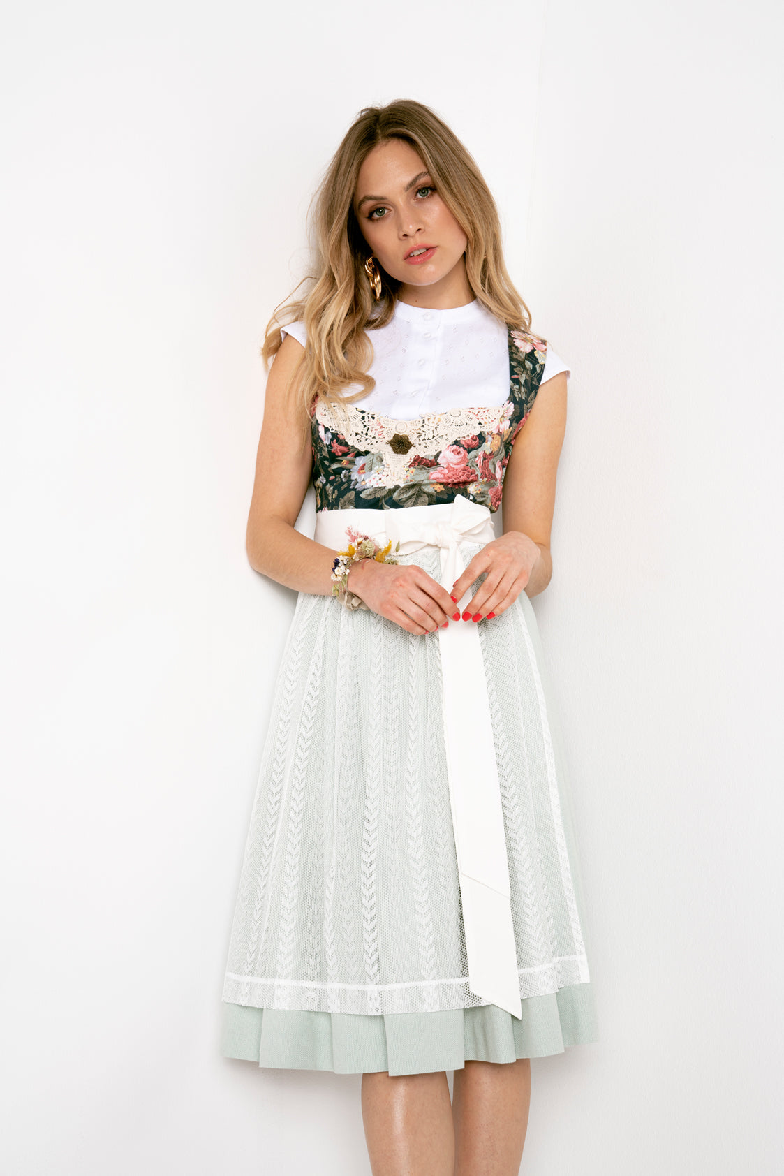 LEINEN HOCHZEITSDIRNDL OXFORD FLOWERS BLEU/ MINT