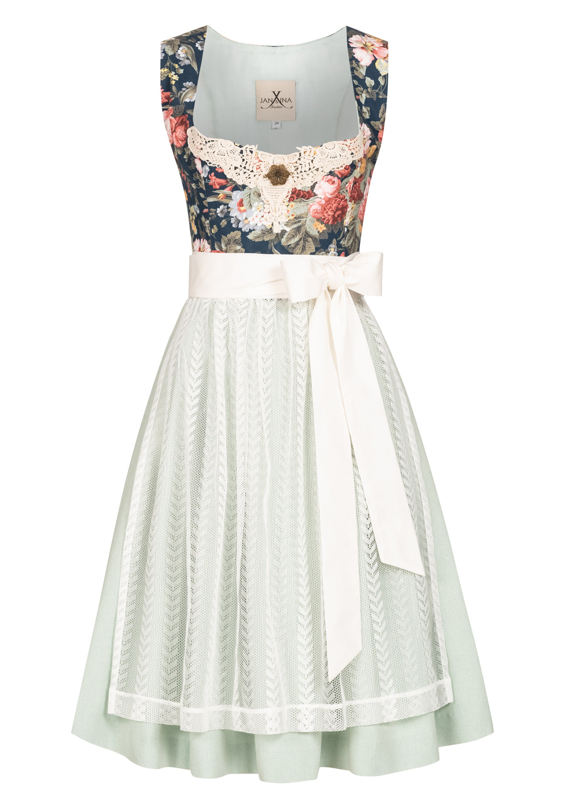 LEINEN HOCHZEITSDIRNDL OXFORD FLOWERS BLEU/ MINT