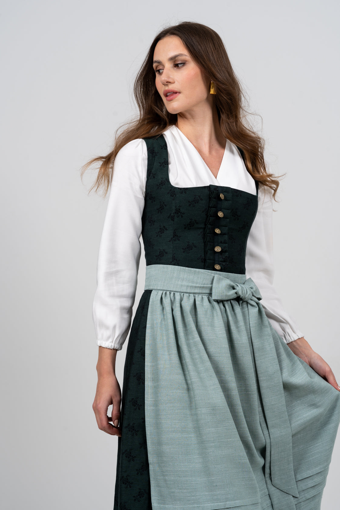 JACQUARD LEINEN DIRNDL TRADITIONAL BOUQUET SMARAGD/ EUKALYPTUS