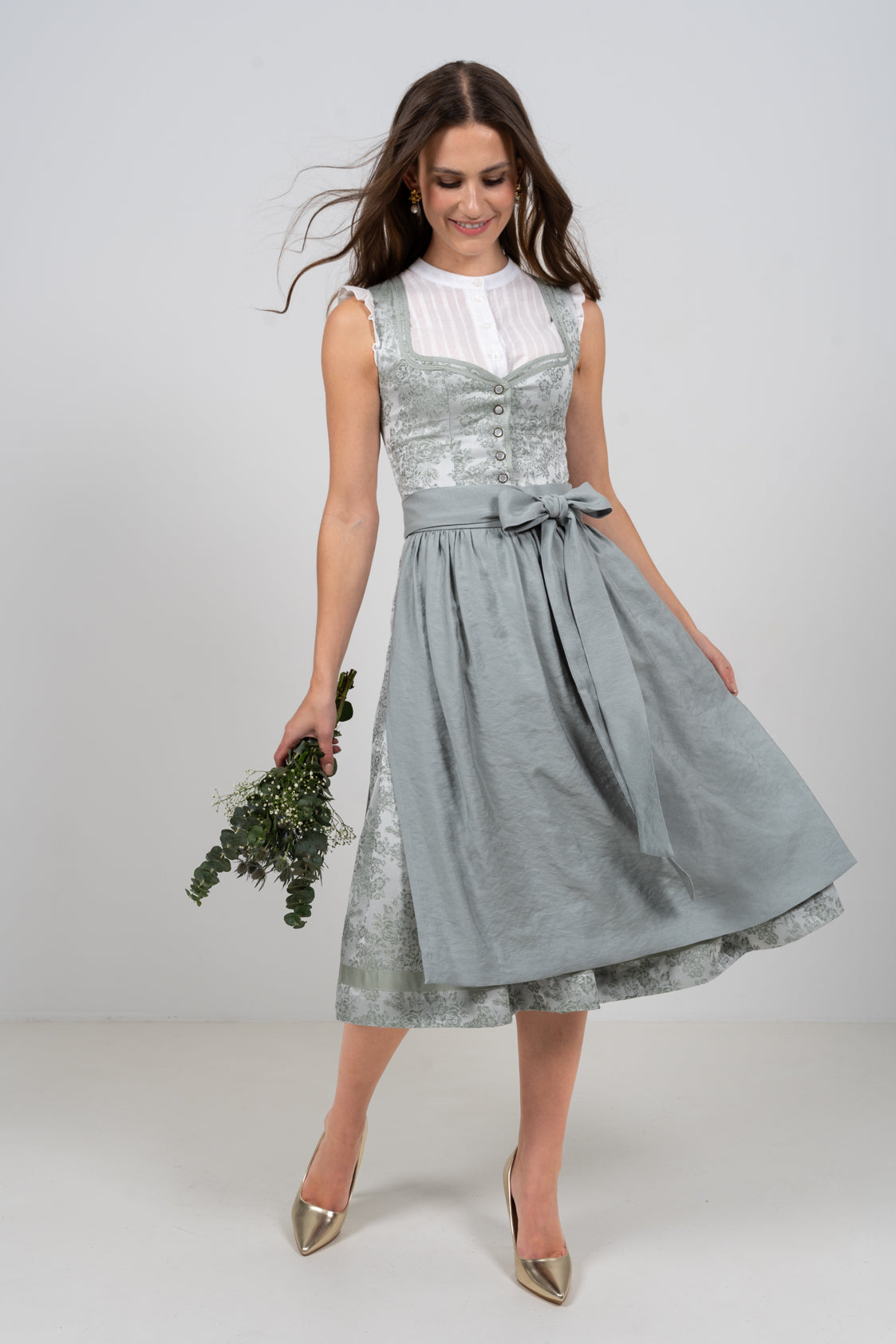 JACQUARD HOCHZEITSDIRNDL MONOCHROME FLOWERS EUKALYPTUS