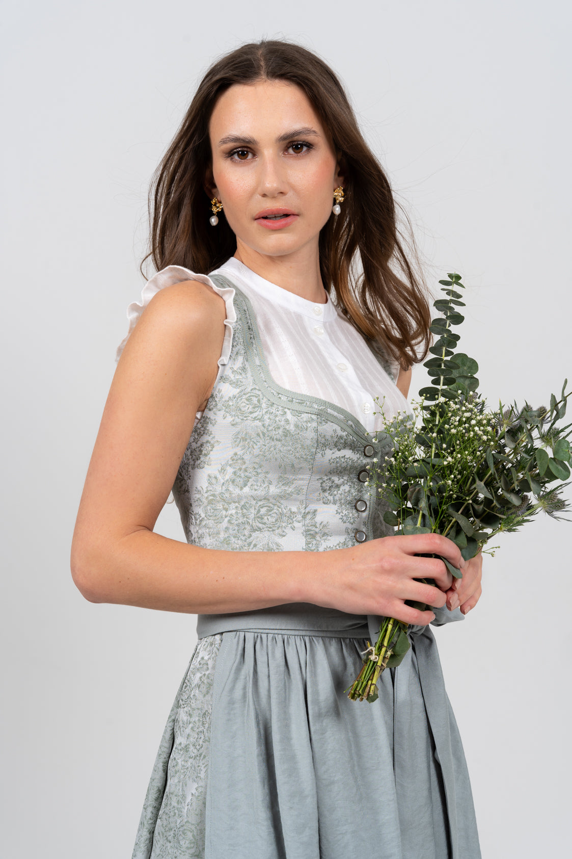 JACQUARD HOCHZEITSDIRNDL MONOCHROME FLOWERS EUKALYPTUS