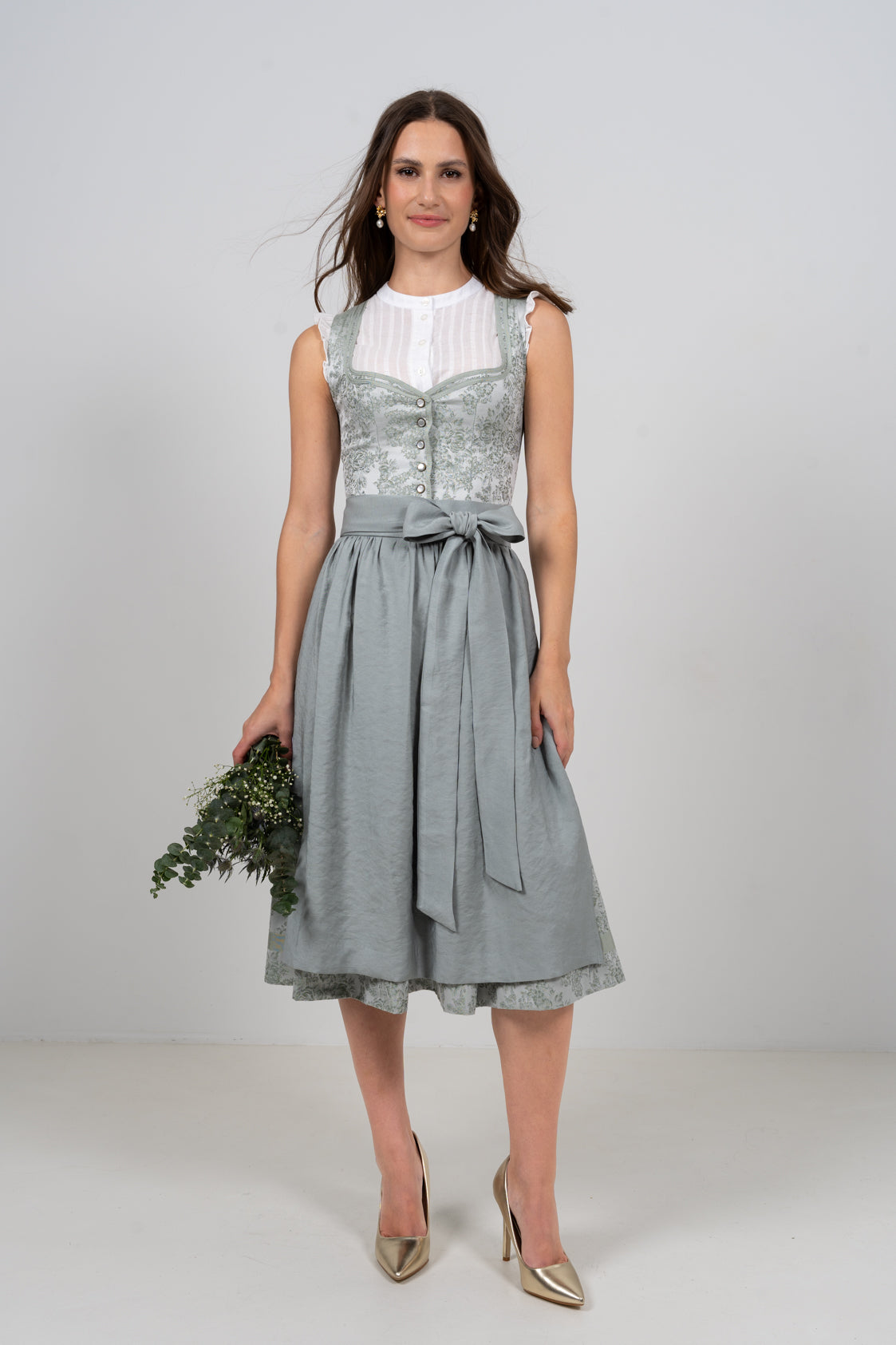 JACQUARD HOCHZEITSDIRNDL MONOCHROME FLOWERS EUKALYPTUS