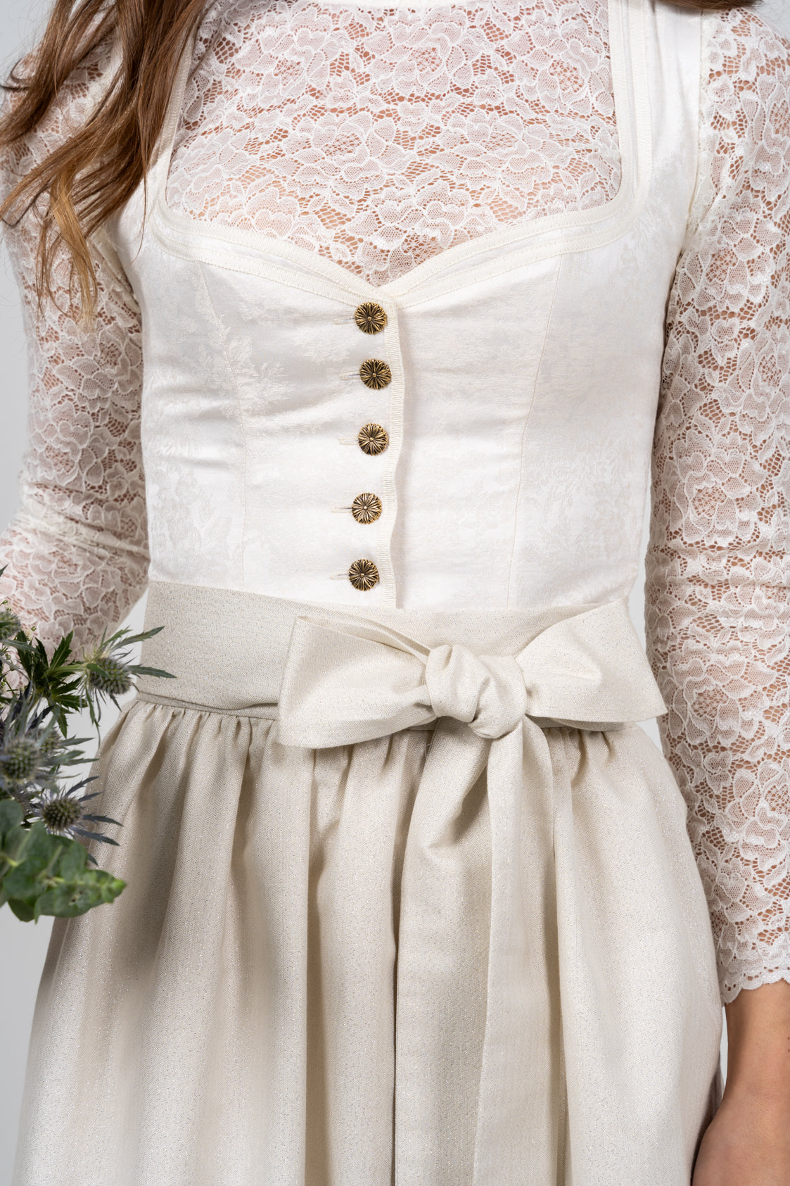 JACQUARD HOCHZEITSDIRNDL MONOCHROME FLOWERS VANILLE
