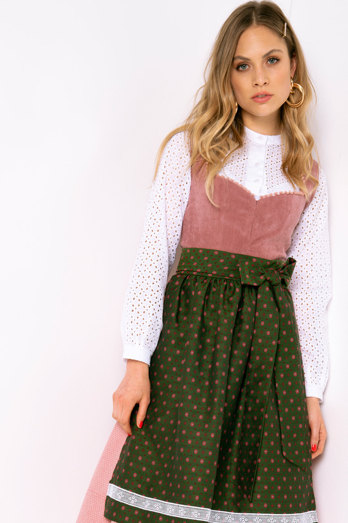 CORD DIRNDL FLORAL DOTS HUMMER/WALDGRUEN