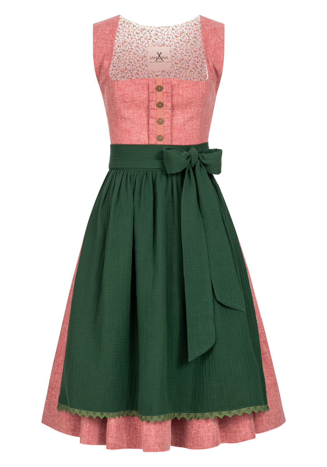 LEINEN DIRNDL TRADITIONAL ROSENHOLZ/ ALTGRUEN